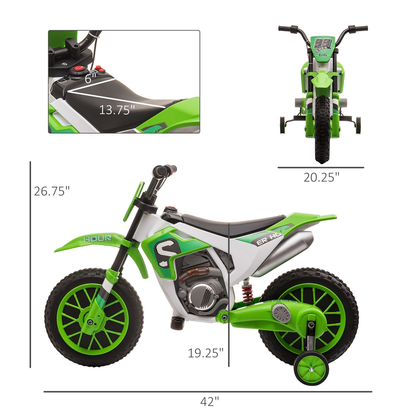Dual Shock 12V Electric Kid Bike 42″L Comfort Seat Training Wheels
