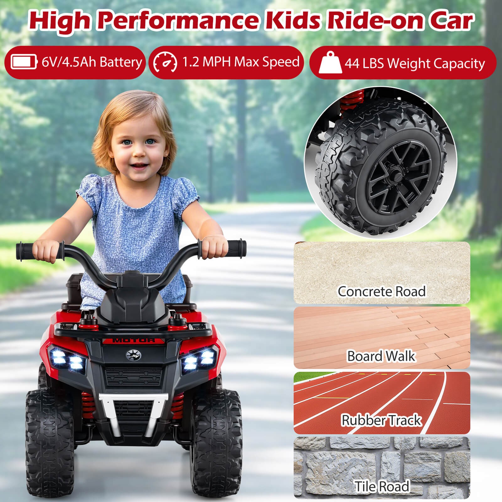 6V Kids Ride On ATV w/ Music & Spray Function USB Port Storage Box Toy Car