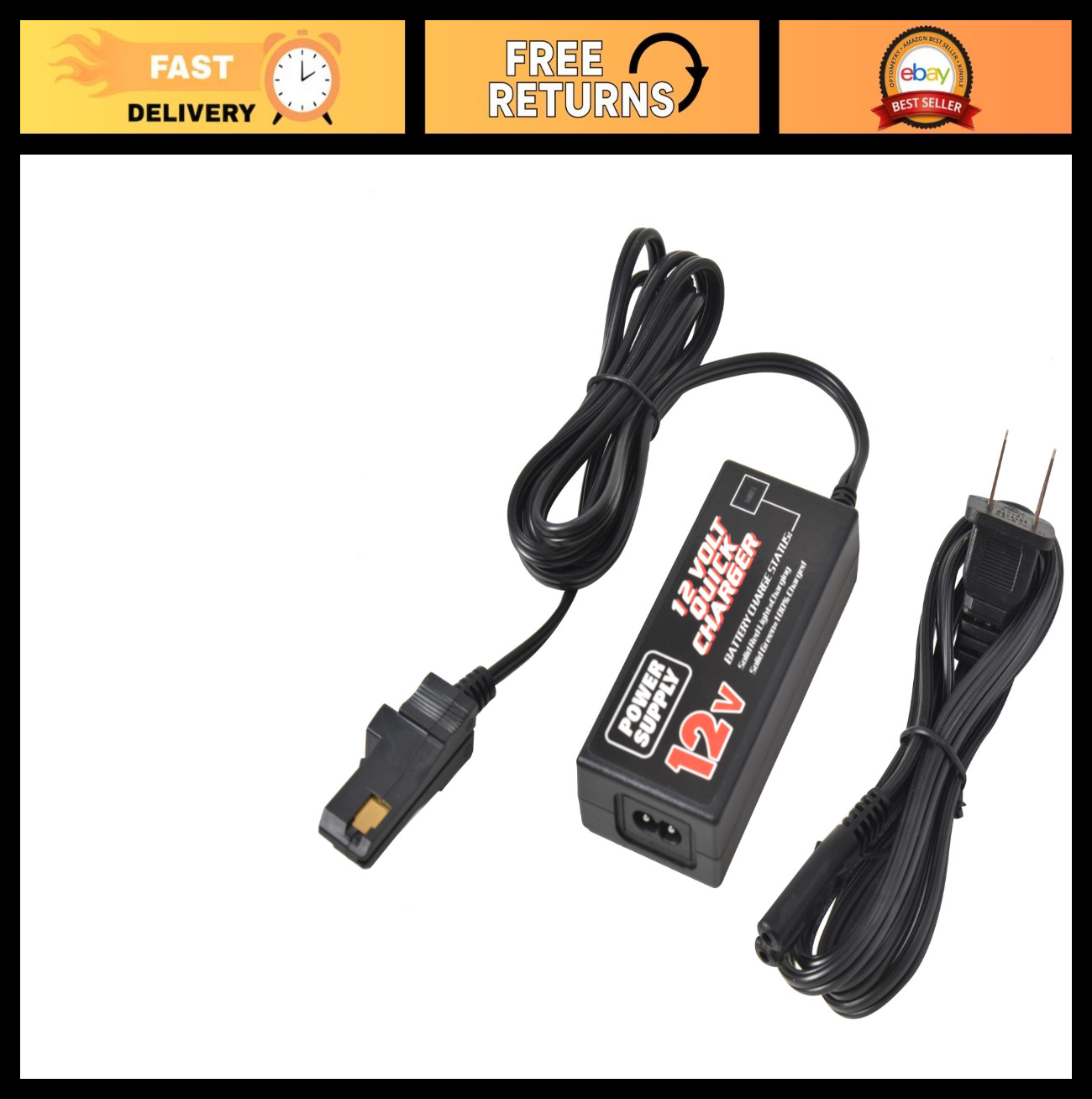12V Quick Charger for Power Wheels, Ford F150, Jeep Wrangler, Kids Ride-On Car