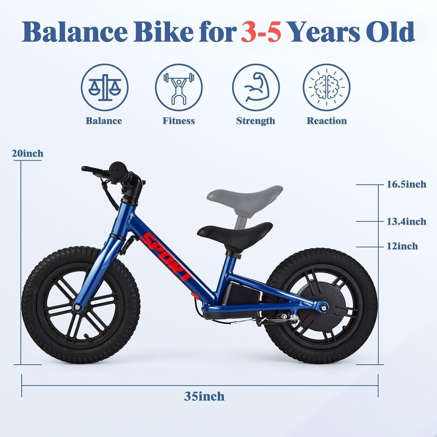 24V 100W Electric Balance Bike for Kids Ages 3-5 Years with 12’’ Inflatable Tire