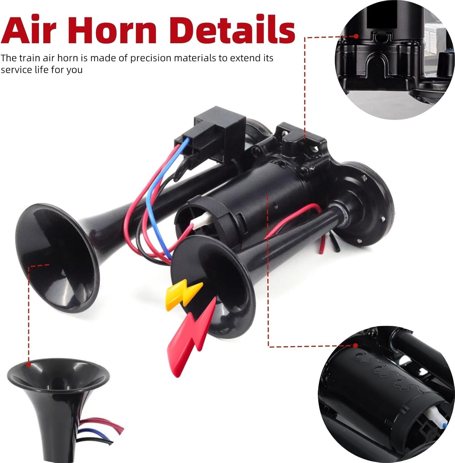 12V 600DB Upgrade Super Loud Dual Electric Black Train Horns for Trucks SUVs …