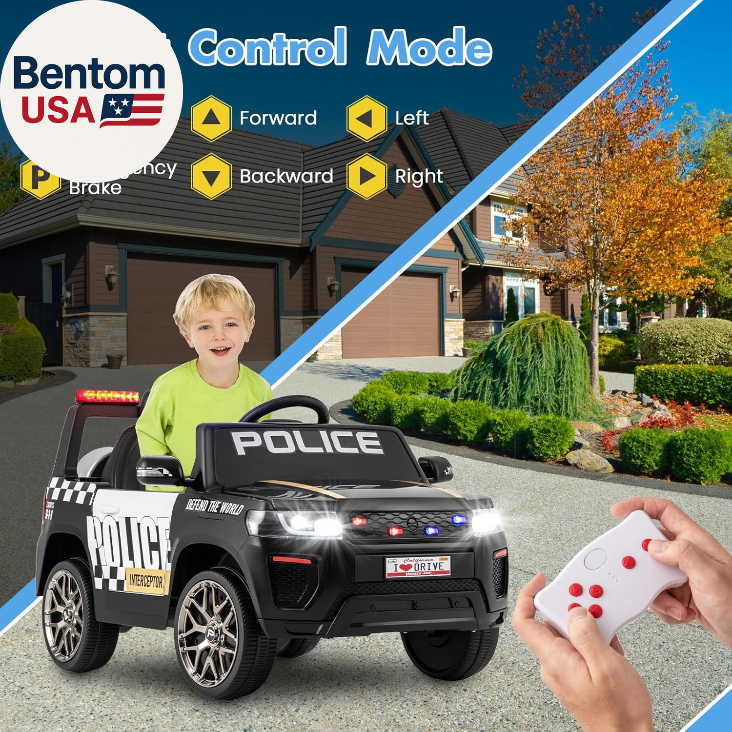 Police Car Ride On, 12V Battery Powered Ride on Car with Remote Control, Siren &