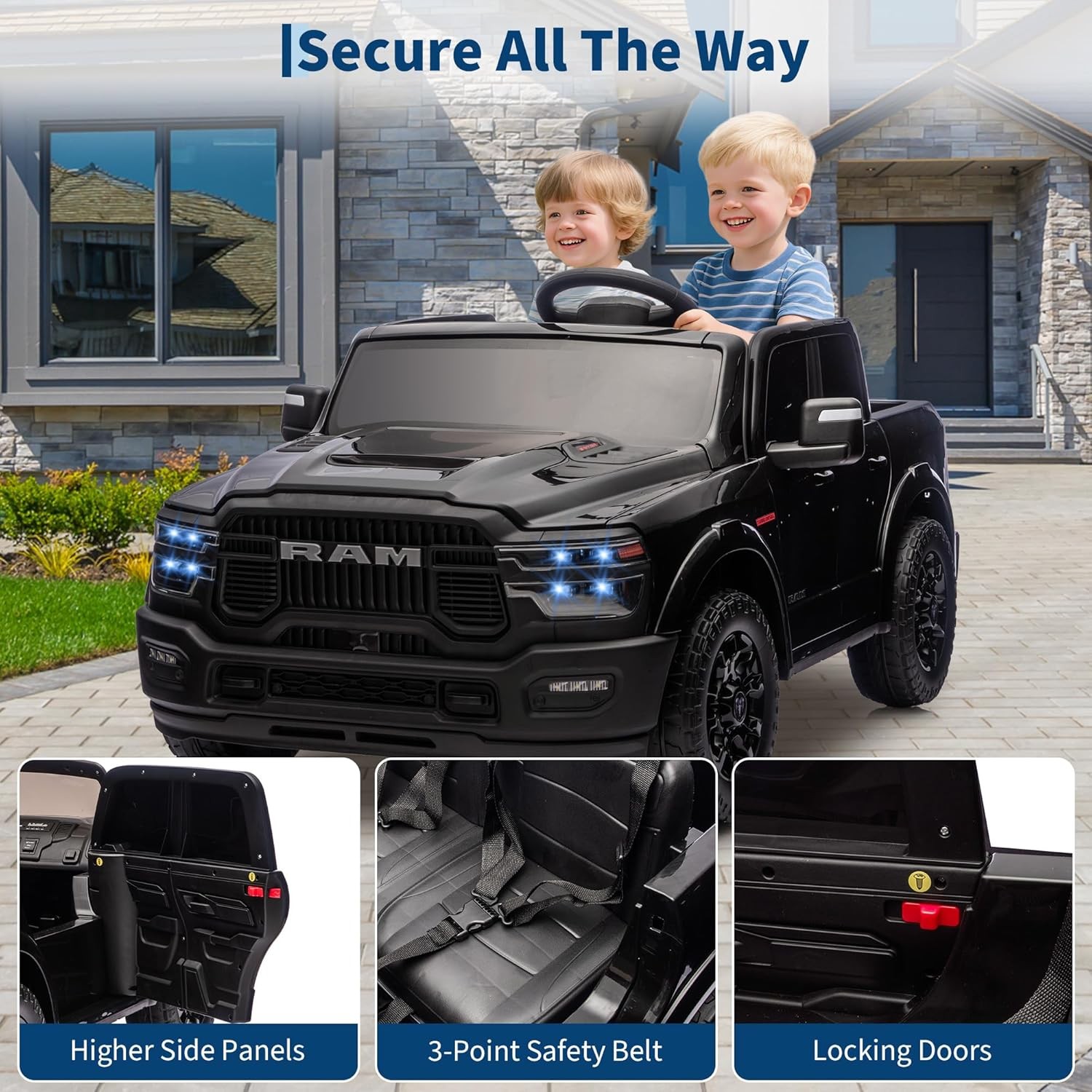 24V Ride on Toys,2 Seater Licensed Car Truck with Remote Control Kids Xmas Gifts