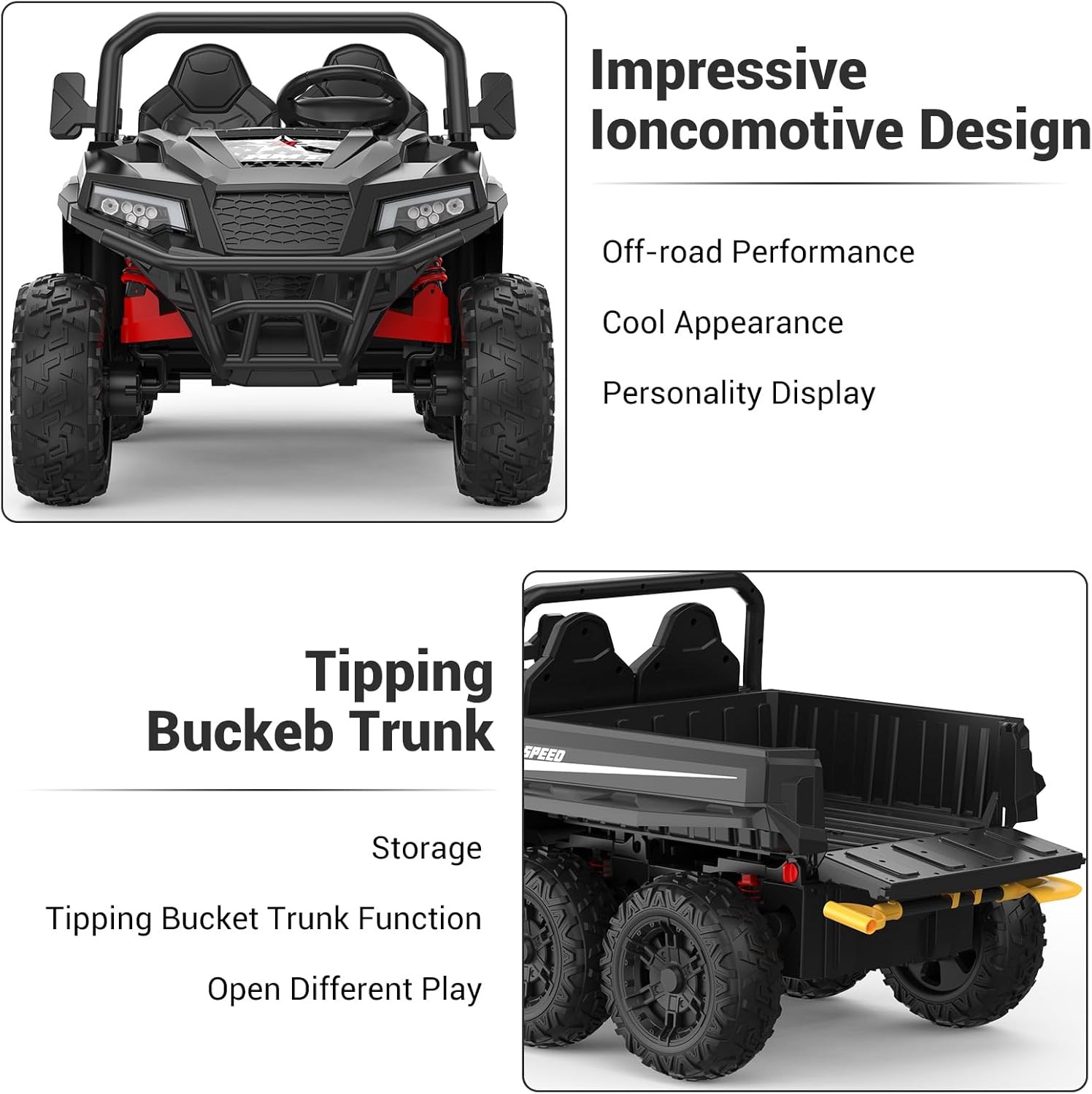 24V 4WD 6-Wheel Electric Ride On Dump Truck with Remote Control, 2 Seater Kids
