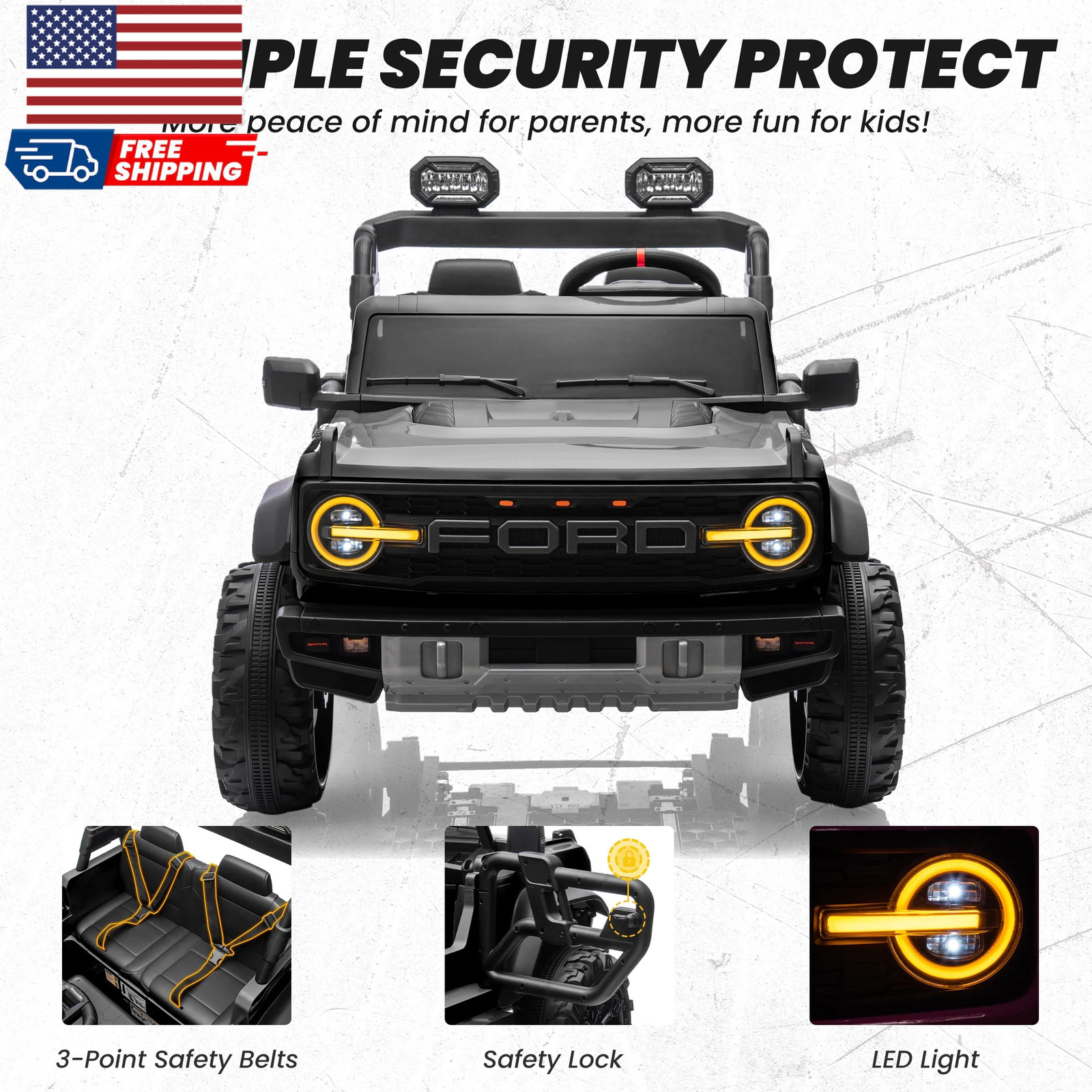 24V 2 Seater Ride on Cars for Big Kids Licensed Ford Bronco Raptor Powered Ride