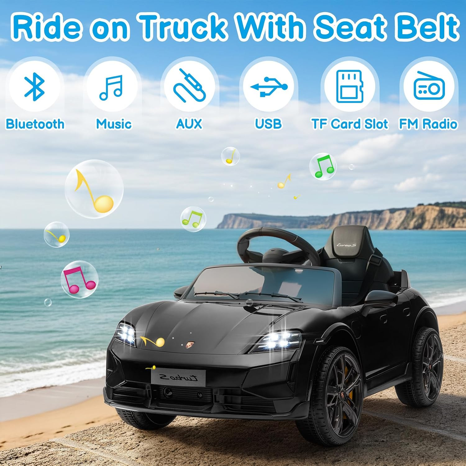 12V Kids Ride on Car, Licensed Porsche Taycan Electric Car for Toddlers, Battery