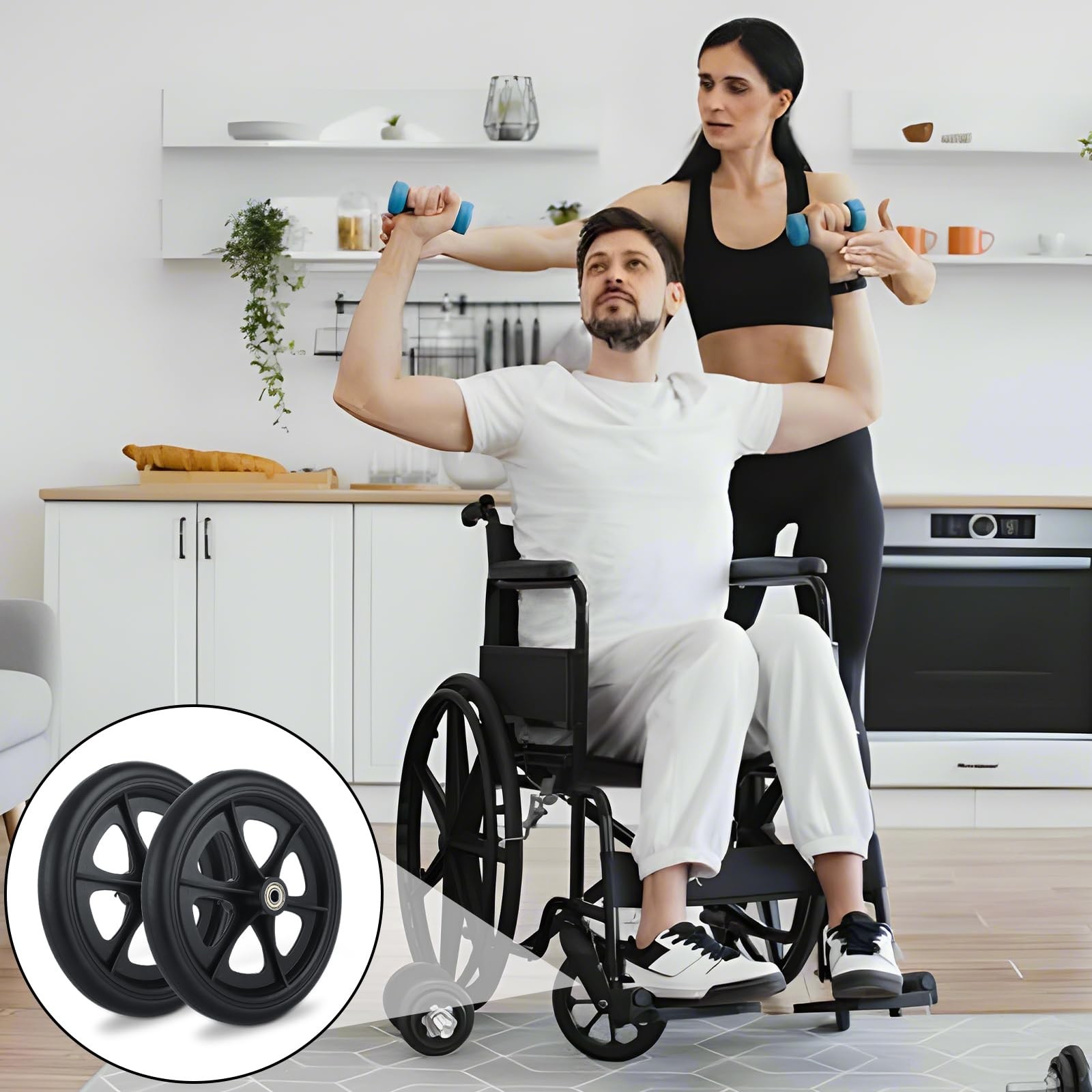 2 Pcs Walker Wheels Replacement 8 Inch Solid Wheelchair Front Wheels, Anti-Sl…