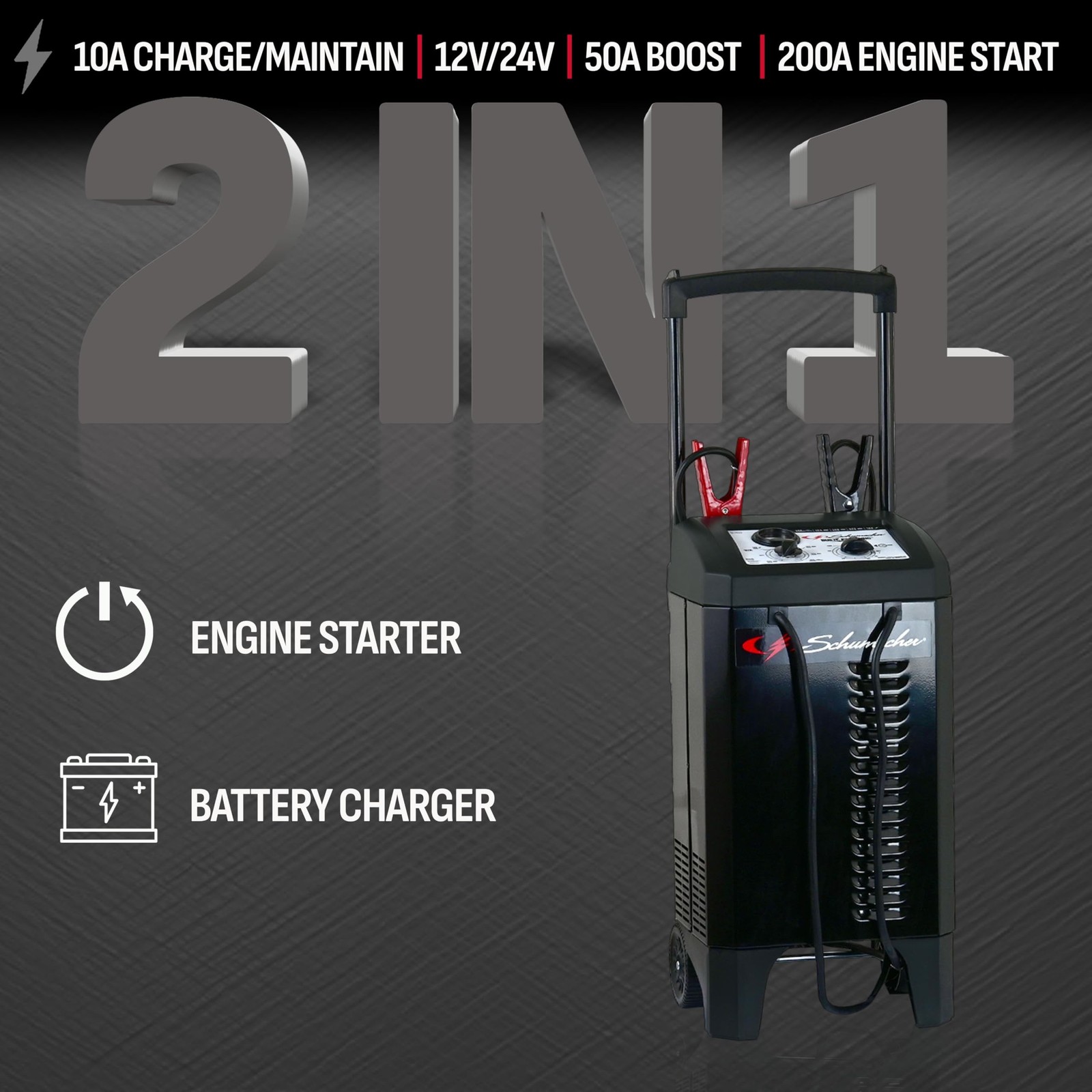 Schumacher Electric Wheeled Manual 10A Car Battery Charger and 200A Engine St…