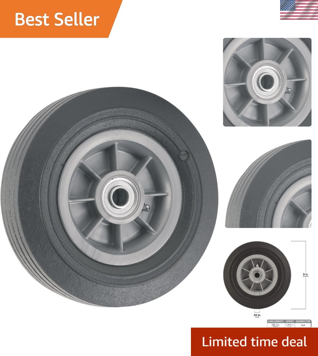 Lightweight 8-Inch Replacement Wheel with Universal Fit – Flat Proof Design