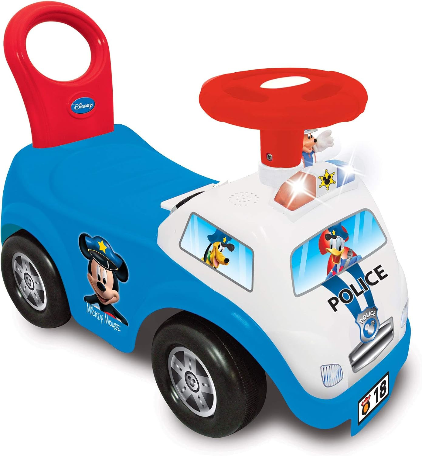 Disney Mickey Police Car Ride-On with Lights & Sounds, Toddler Push Car, Siren H