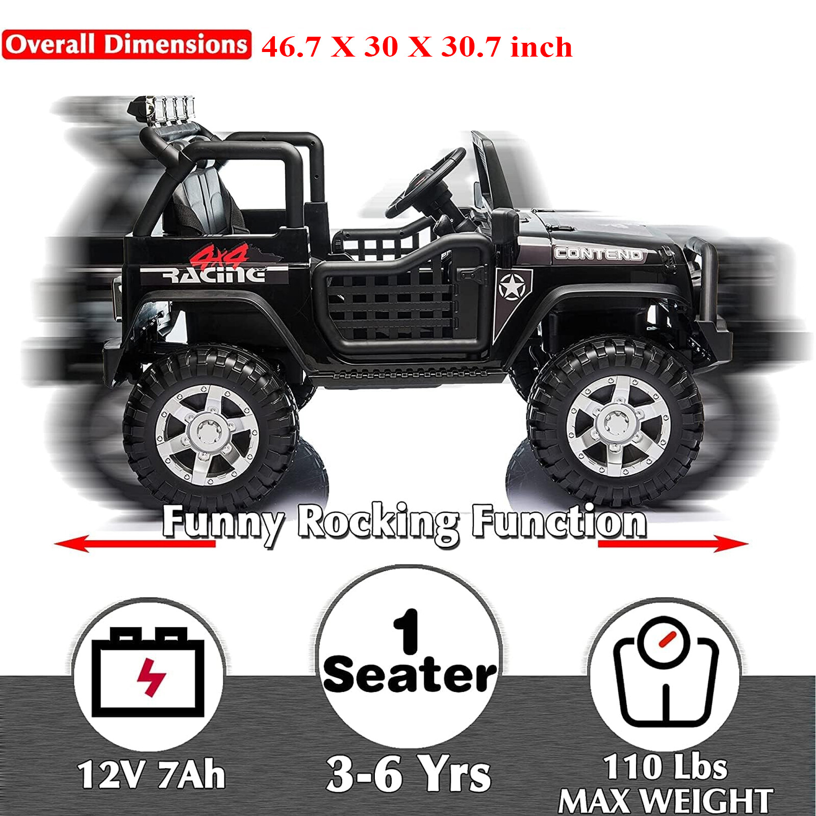 Electric Kids Ride on Truck Car Jeep Toys w/ USB MP3 LED 2.4G Remote Control US
