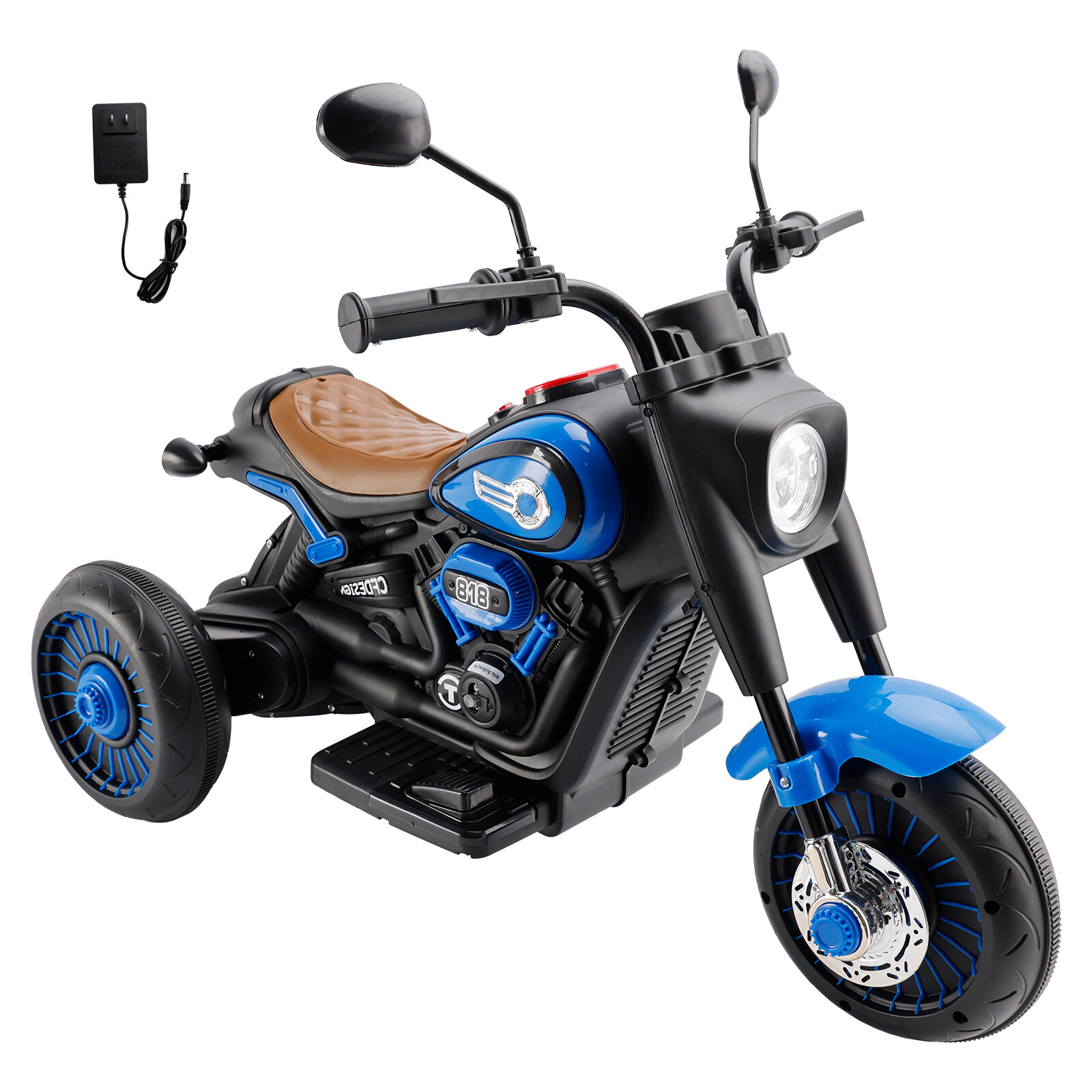 3Wheel 6V Kid Ride On Motorcycle Electric Toy With Colorful Light Music Blue B9