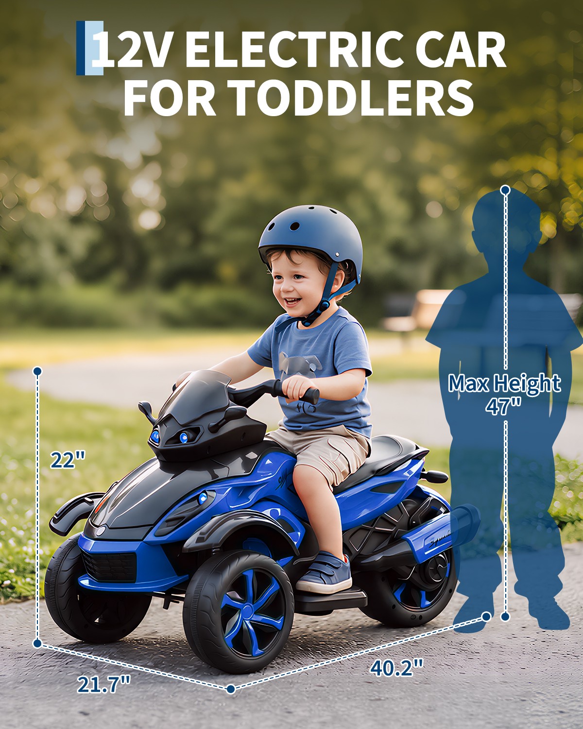 12V Kids Ride on ATV 3 Wheeler Electric Motorcycle LED Lights & Music Ages 3-8