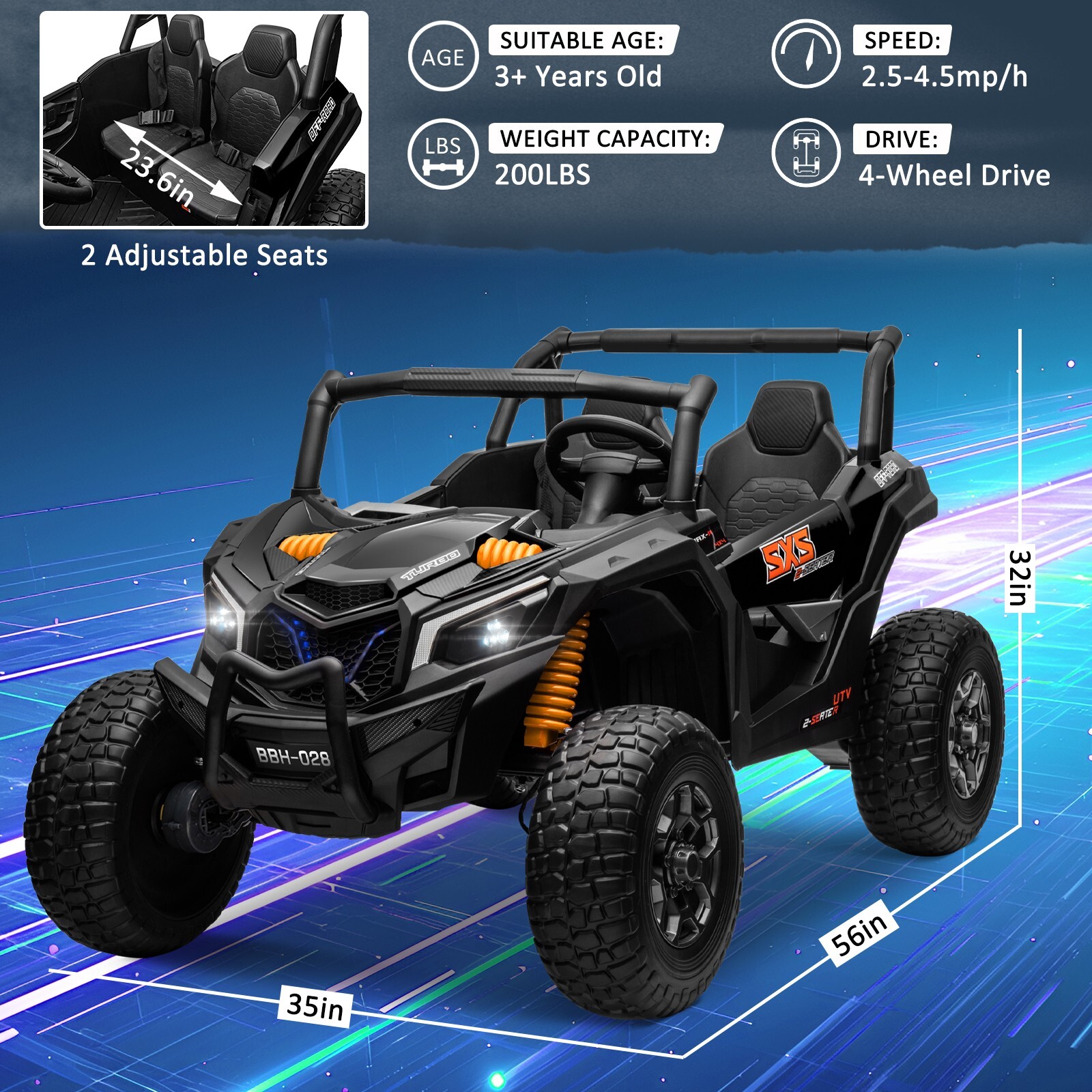 ZEOPHOL 24V Kids Ride On Car UTV 4WD Truck 2-Seater 4*200W Battery Power Wheels