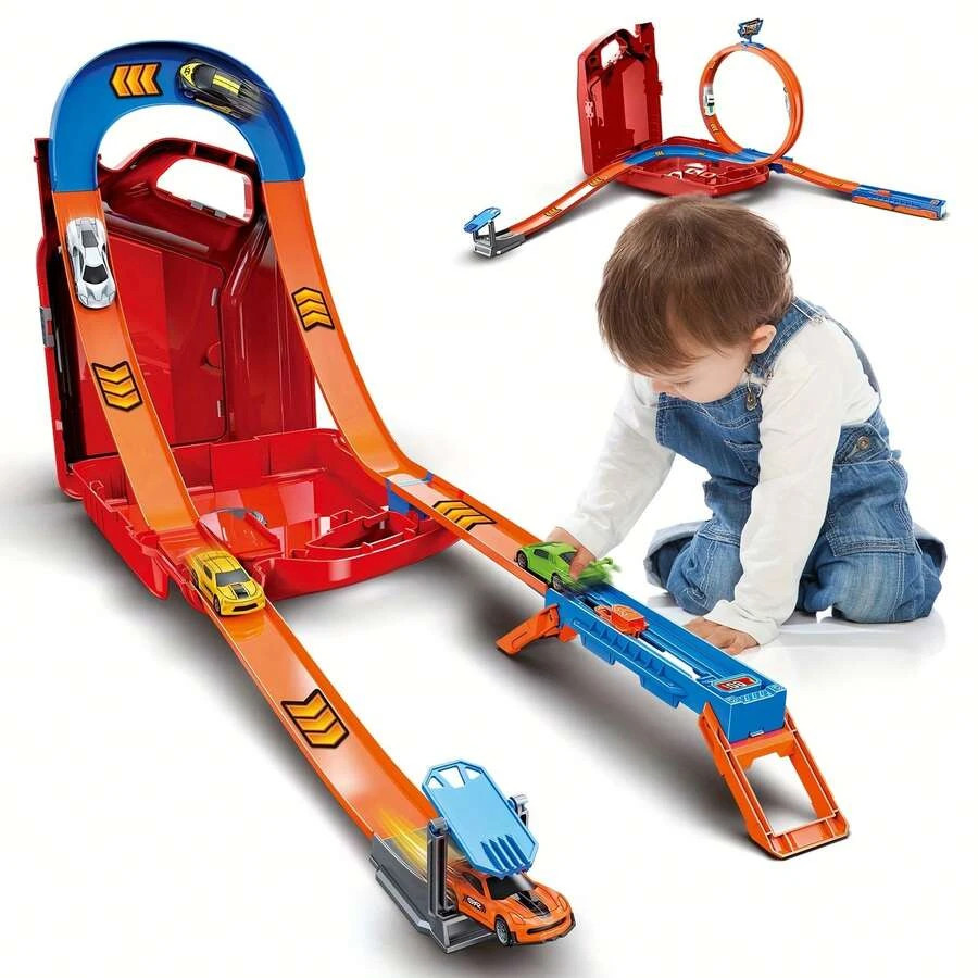Kids Car Racing Track Set Ages 3-7 Loop Ramp 4 Crash Zones