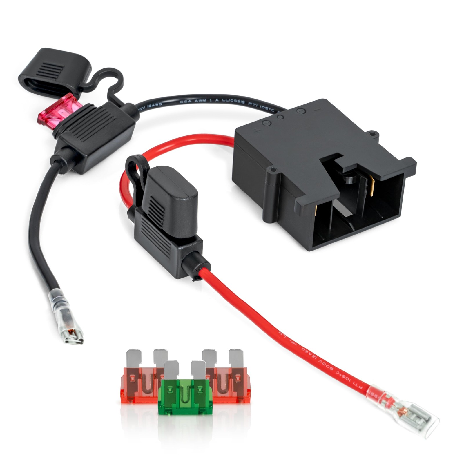 12V Battery Wire Harness Connector with Dual Fuse Protection – Extra Safe Rep…