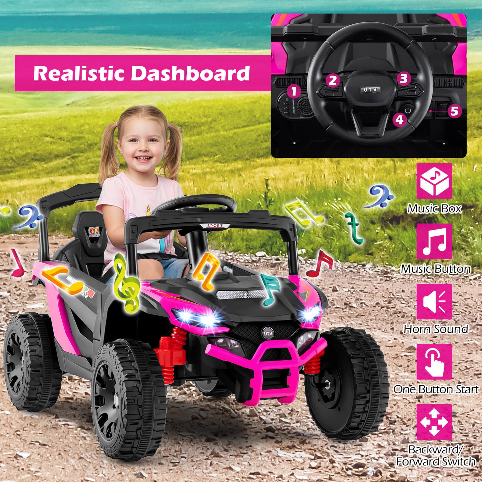 12V Kids Ride On Car Battery Powered Electric Remote Control LED Lights Music