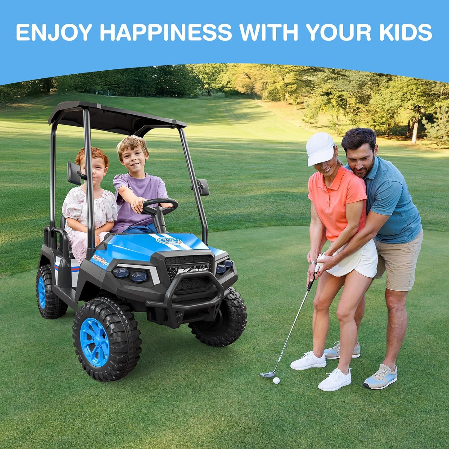 R9 24V Ride on Toys for Big Kids, 4-Seater Kids’ Car, Golf Cart Max. Capacity: 2