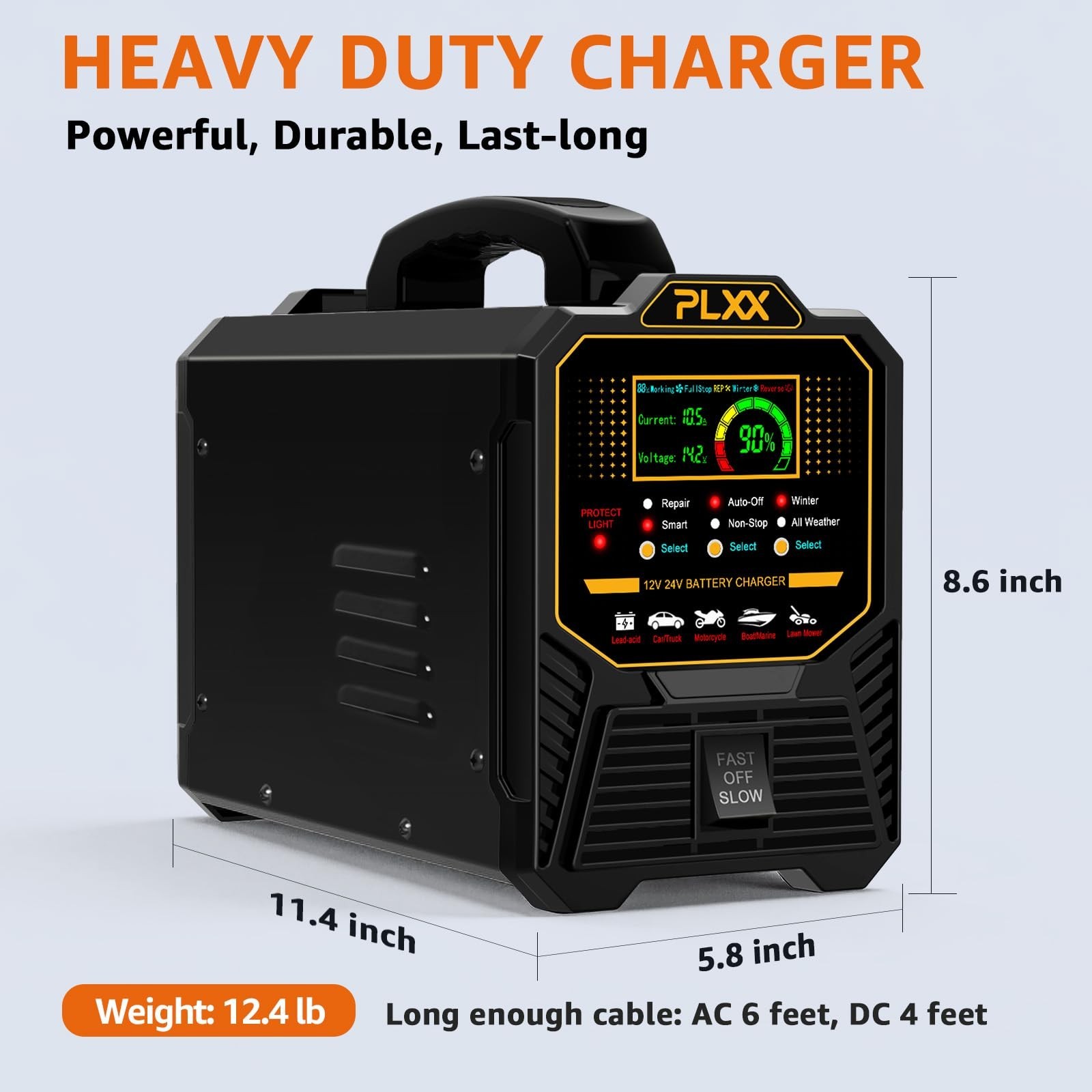 PLXX 12V 24V 0-15A Automatic Car Battery Charger Heavy Duty, Smart Trickle Ch…