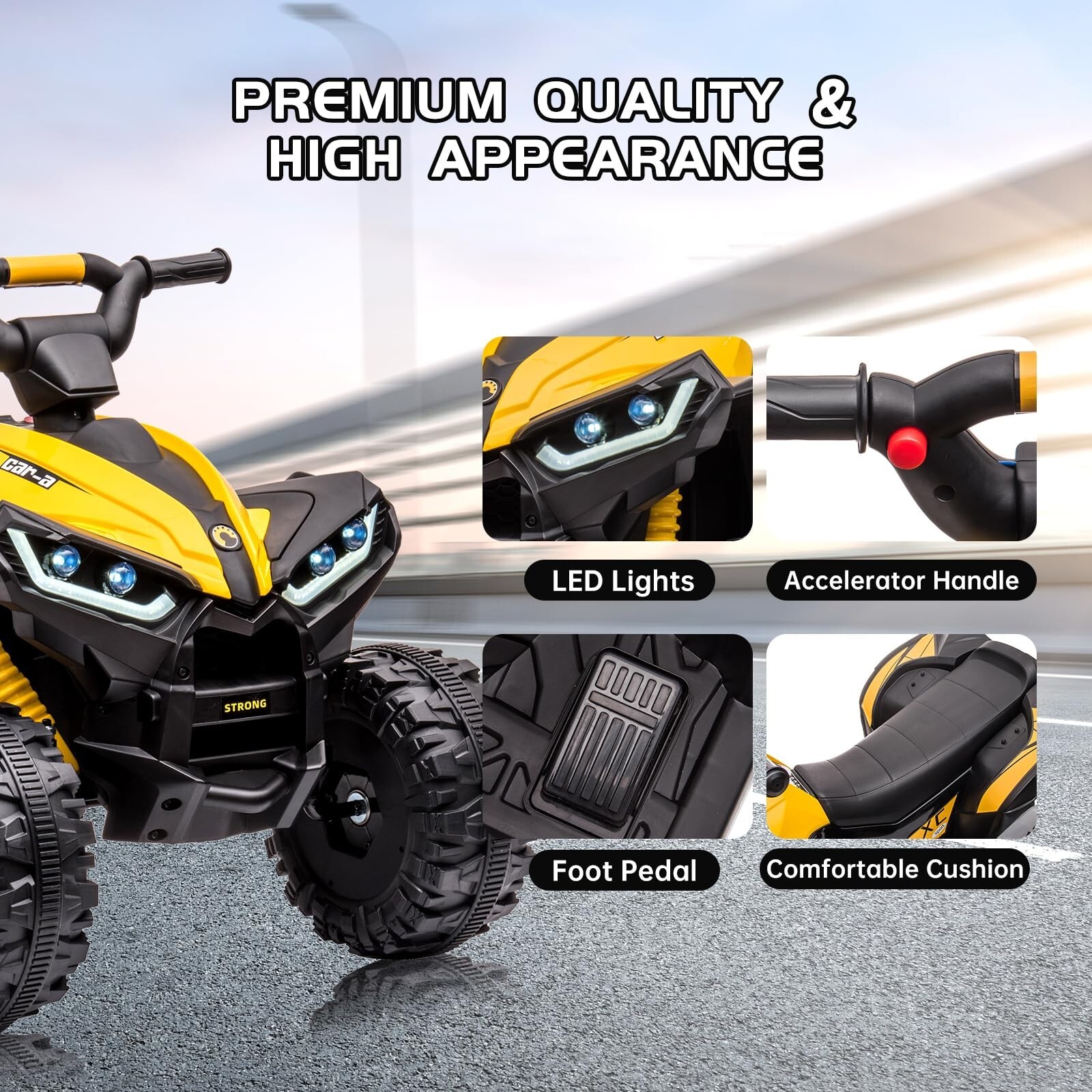 12V Kids Ride on ATV Car, 4 Wheels Battery Powered Quad Toy Vehicle with Music