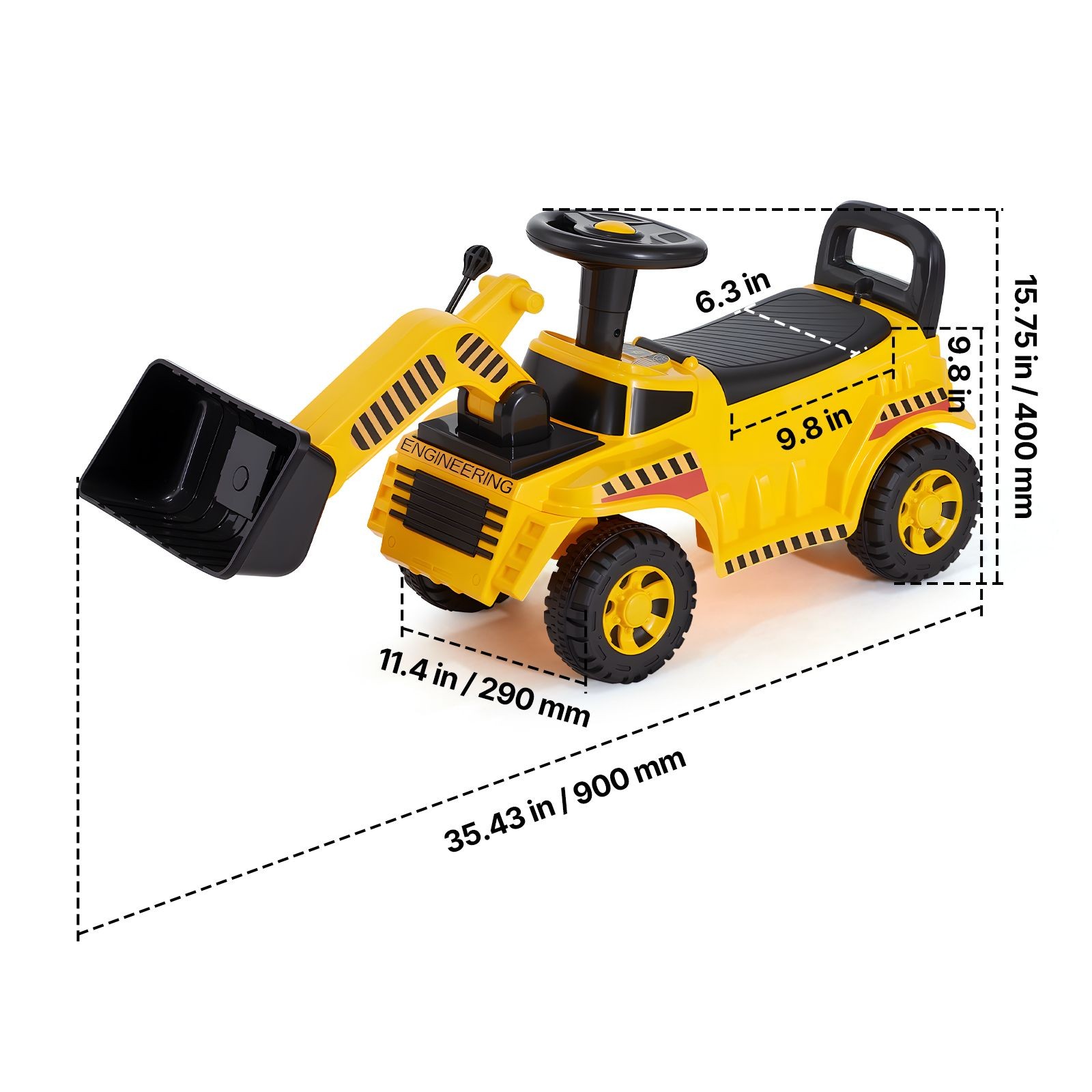 Toddler Ride On Excavator Car with Storage & Music, Foot – to – Floor Walker, 55