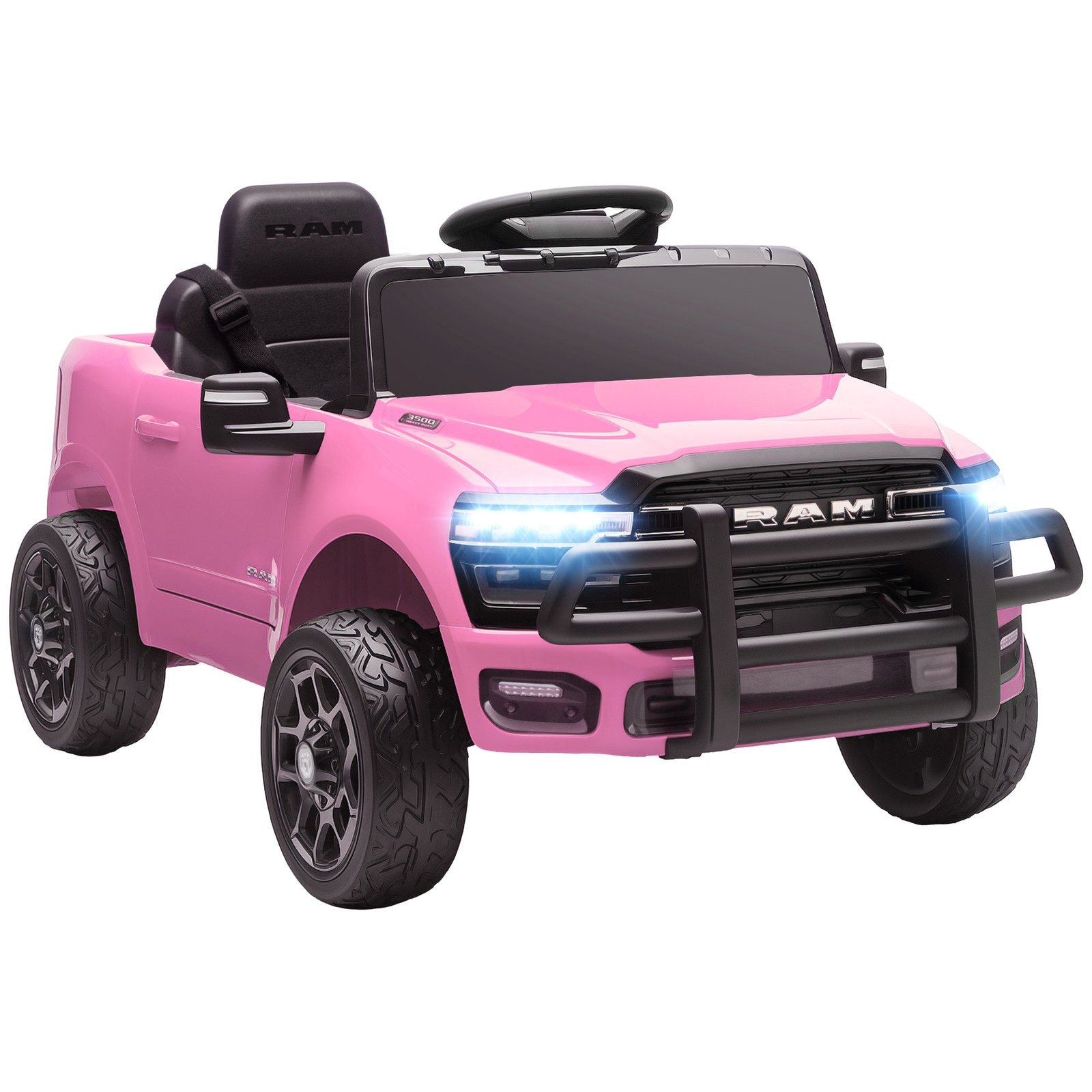 12V Licensed Dodge RAM 3500 Kids Ride on Car with Dual Motors, Pink