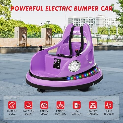 Bumper Car for Kids, 12V Ride on Bumper Car for Toddler with Remote Purple