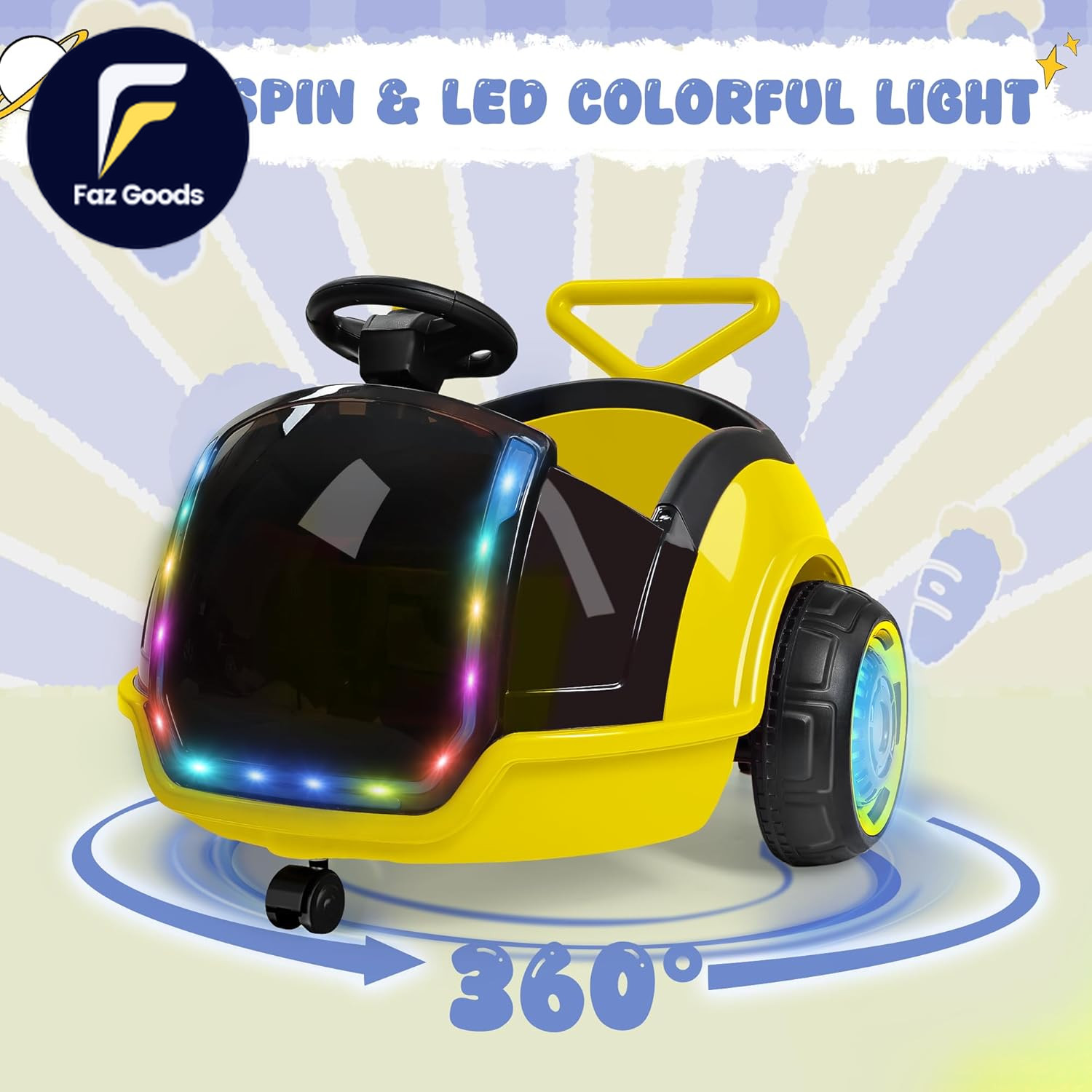3-In-1 Electric Push Ride on Car 12V Kids Ride on Toy W/Remote Control, 360° Spi