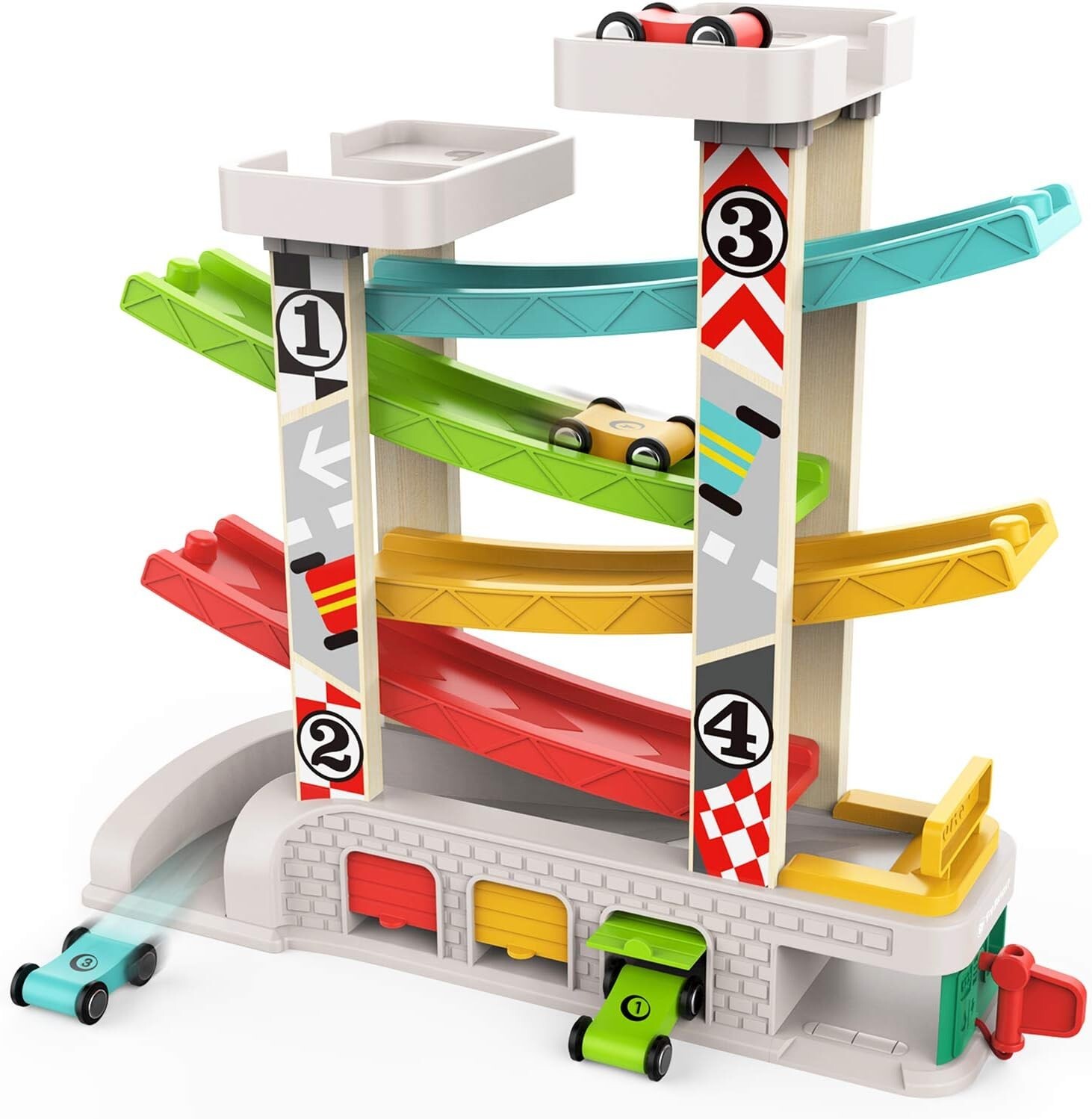 Interactive Toddler Race Track with 4 Wooden Cars – Ideal Gift for 1-3 Olds