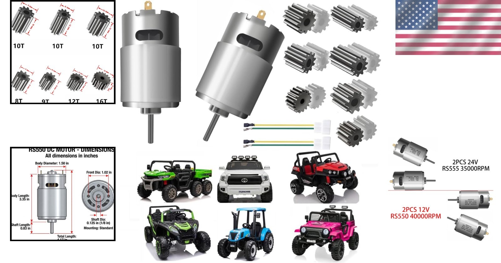 Pair of 12V 18V 20V 24V Fast Drive Motor High Speed Engine for Kid’S Power Wheel