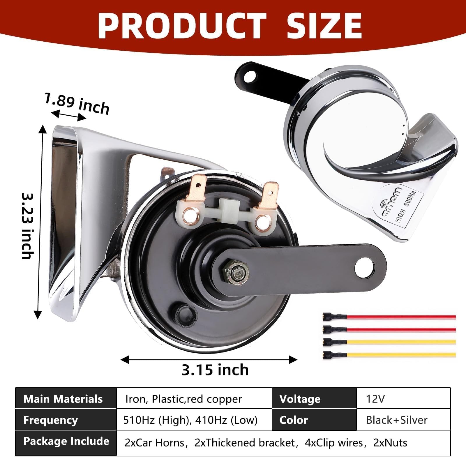 2 PCS Car Horns 130dB Super Loud 12V High Low Twin Tone Electric Snail Horn