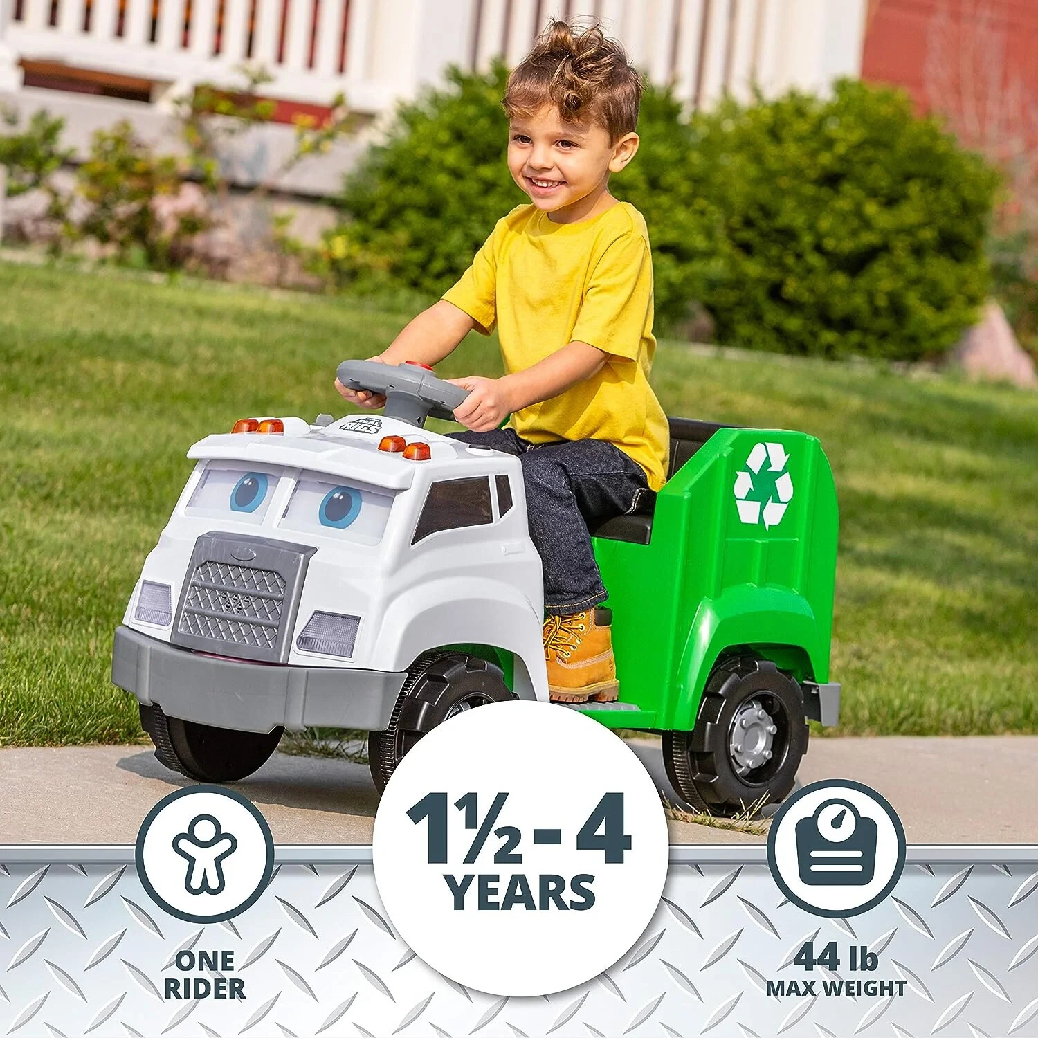 Toddler Recycling Truck 6V Battery-Powered Vehicle w/ Sound Effects, Ages 1.5+