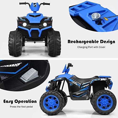 Kids ATV Battery Powered Electric Vehicle w/LED Lights, High & Low 12V Blue