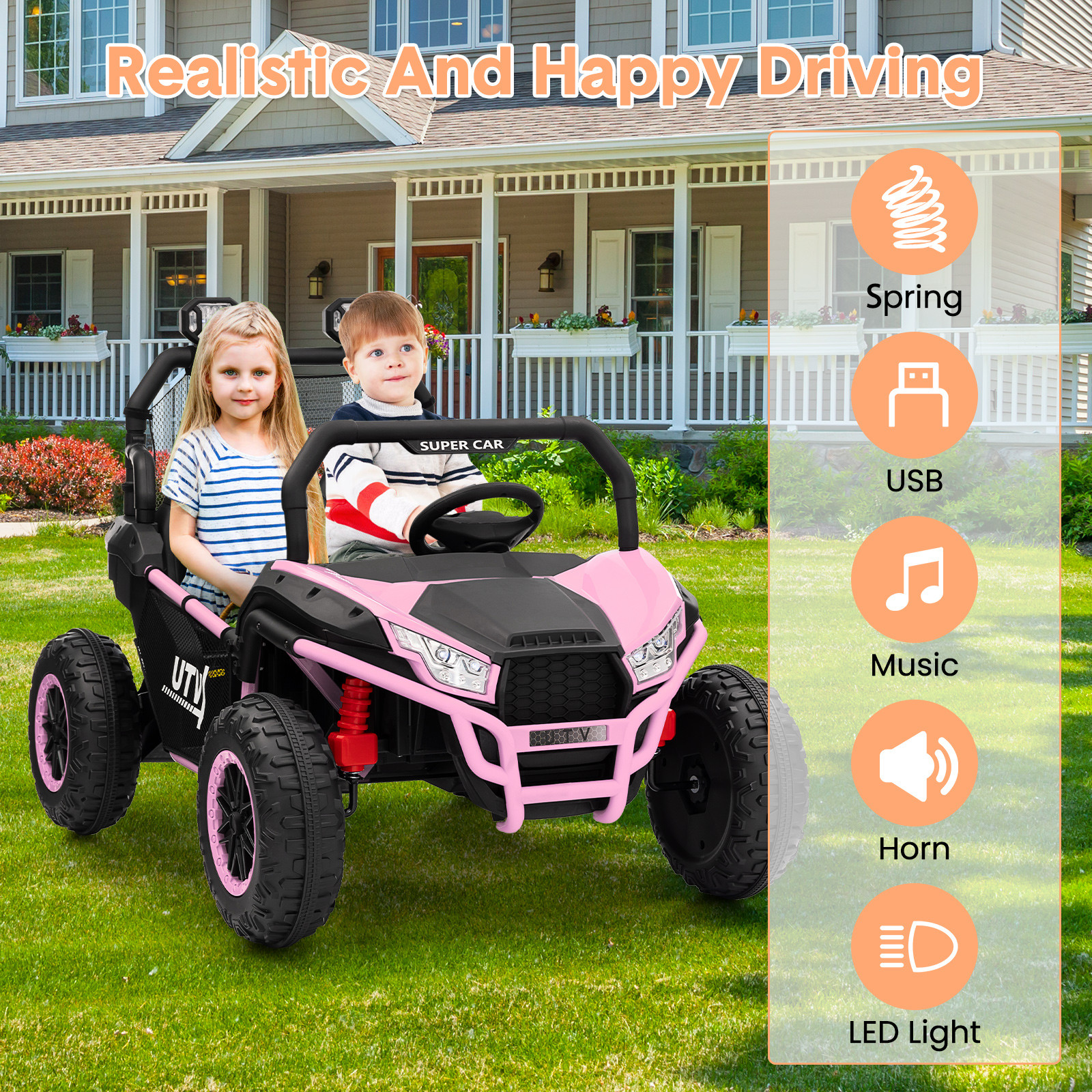 24V Power Wheel for Big Kids 3-8,2 Seater Electric Car,Ride on Car Toy for Grass