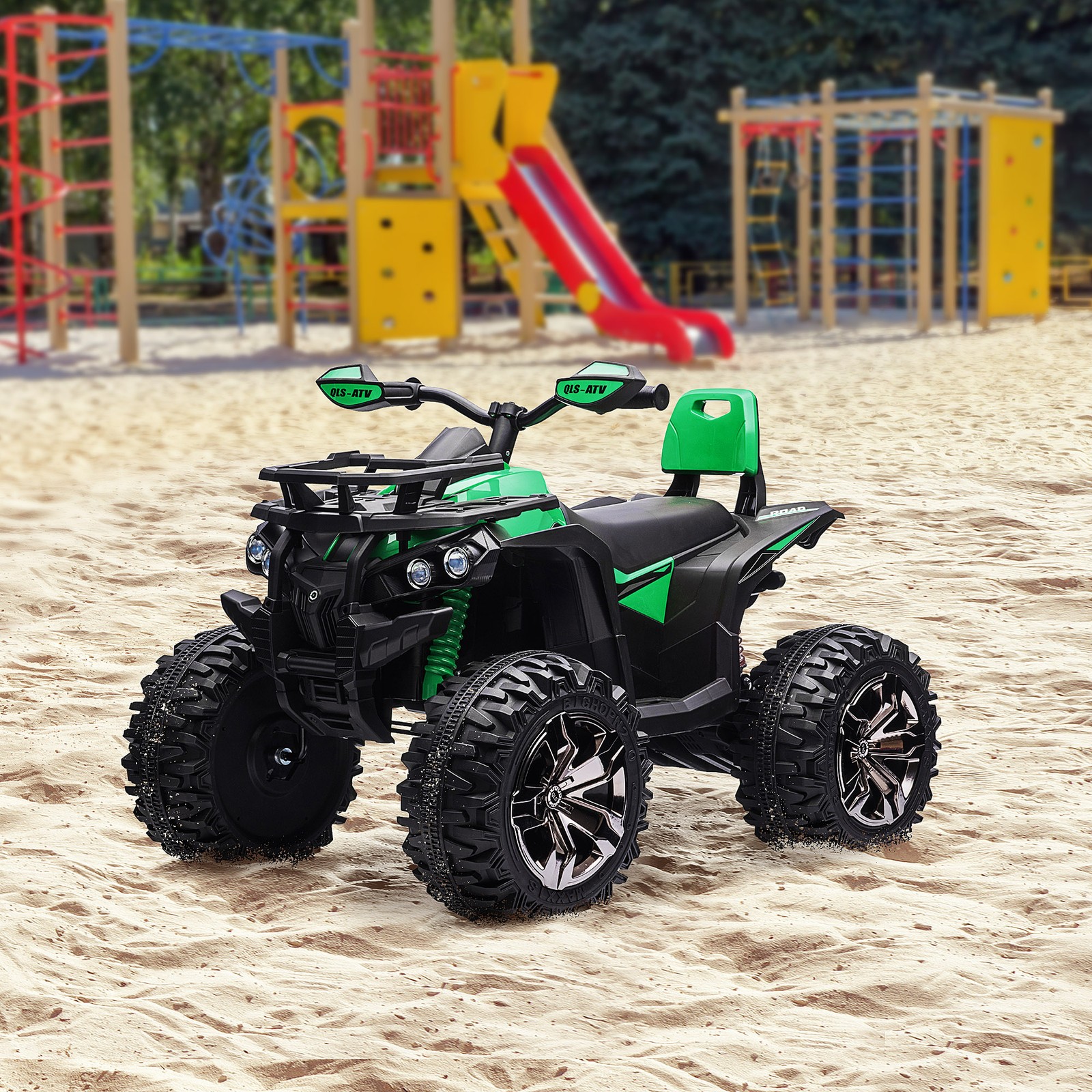 12V Kids ATV Quad Car Toy with Music & Headlights, Green