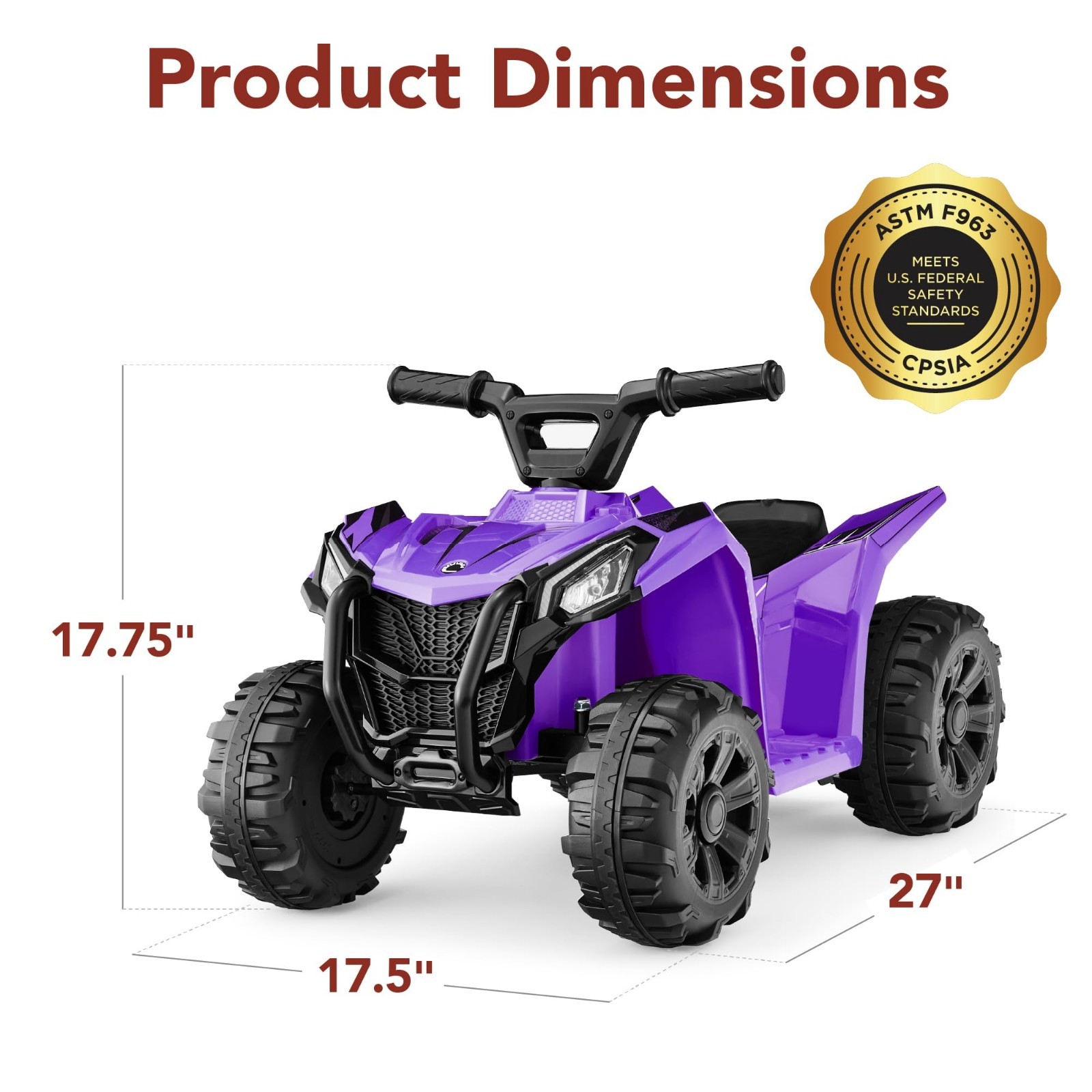 6V Kids Ride On ATV Quad 4-Wheeler Play Car, Treaded Tires, Push-Button, Purple