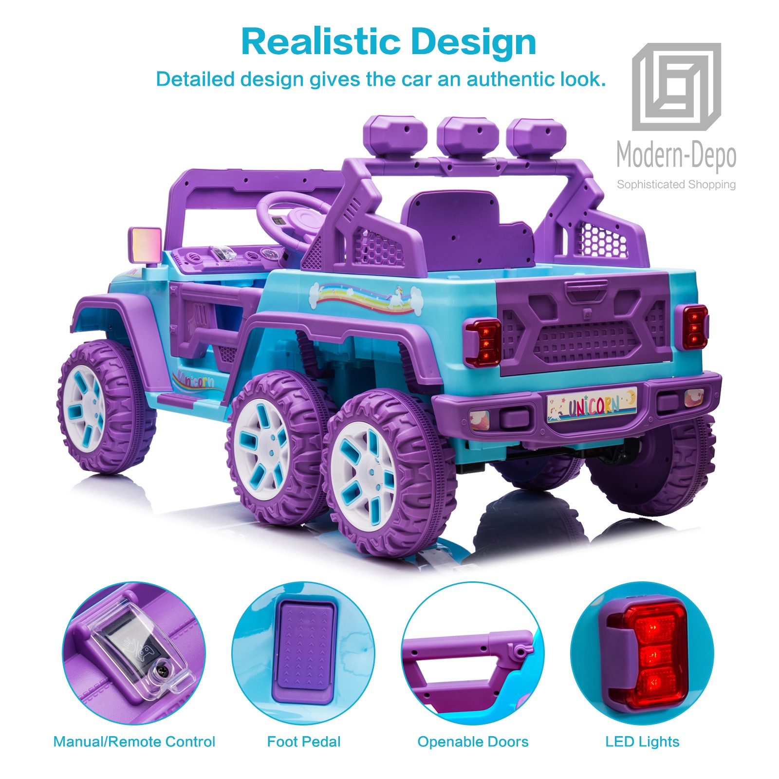 12V Kids Ride On Car Electric Truck w/ Remote Control DIY Stickers 6 Wheels Toy