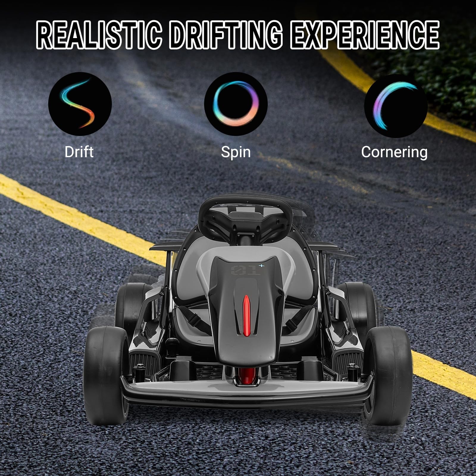 24V Go Kart for Kids Child Electric Drift Go Cart With Music 5-Point Safety Belt