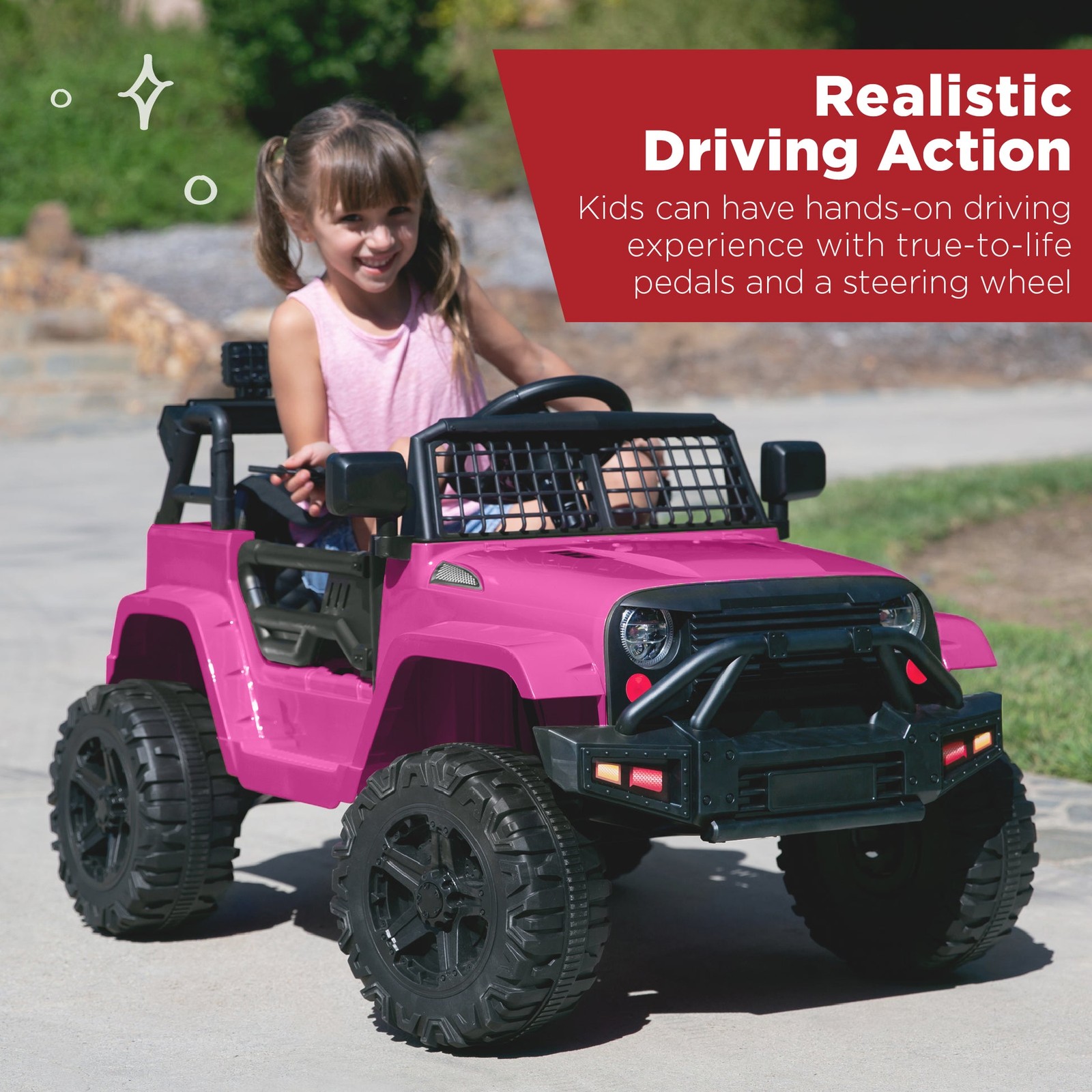 (Sky6743) 12V Kids Ride-On Truck Car w/ Parent Remote Control, SSuspen, HotPink