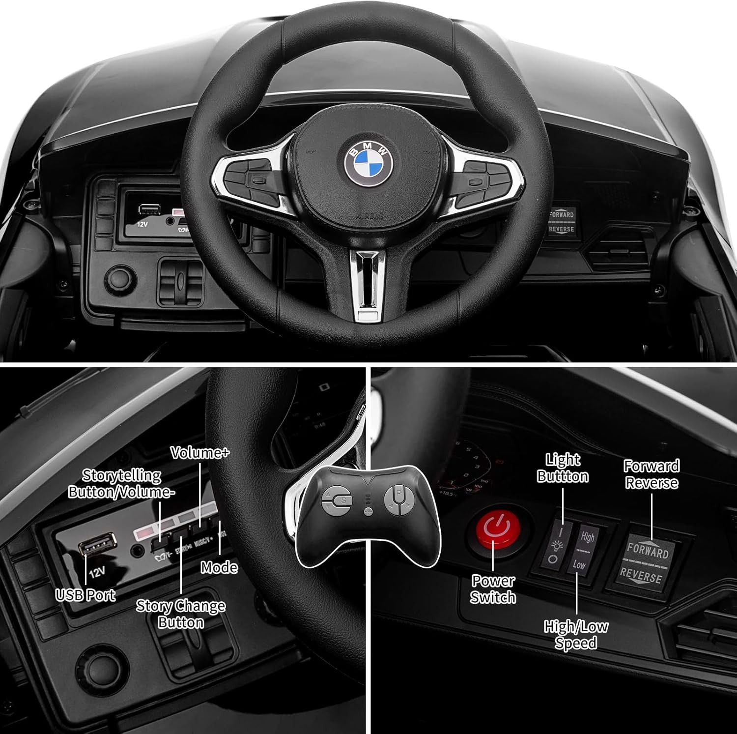 GARVEE 12V BMW M4 Licensed Kid Electric Car Remote Control Music USB LED Buttons