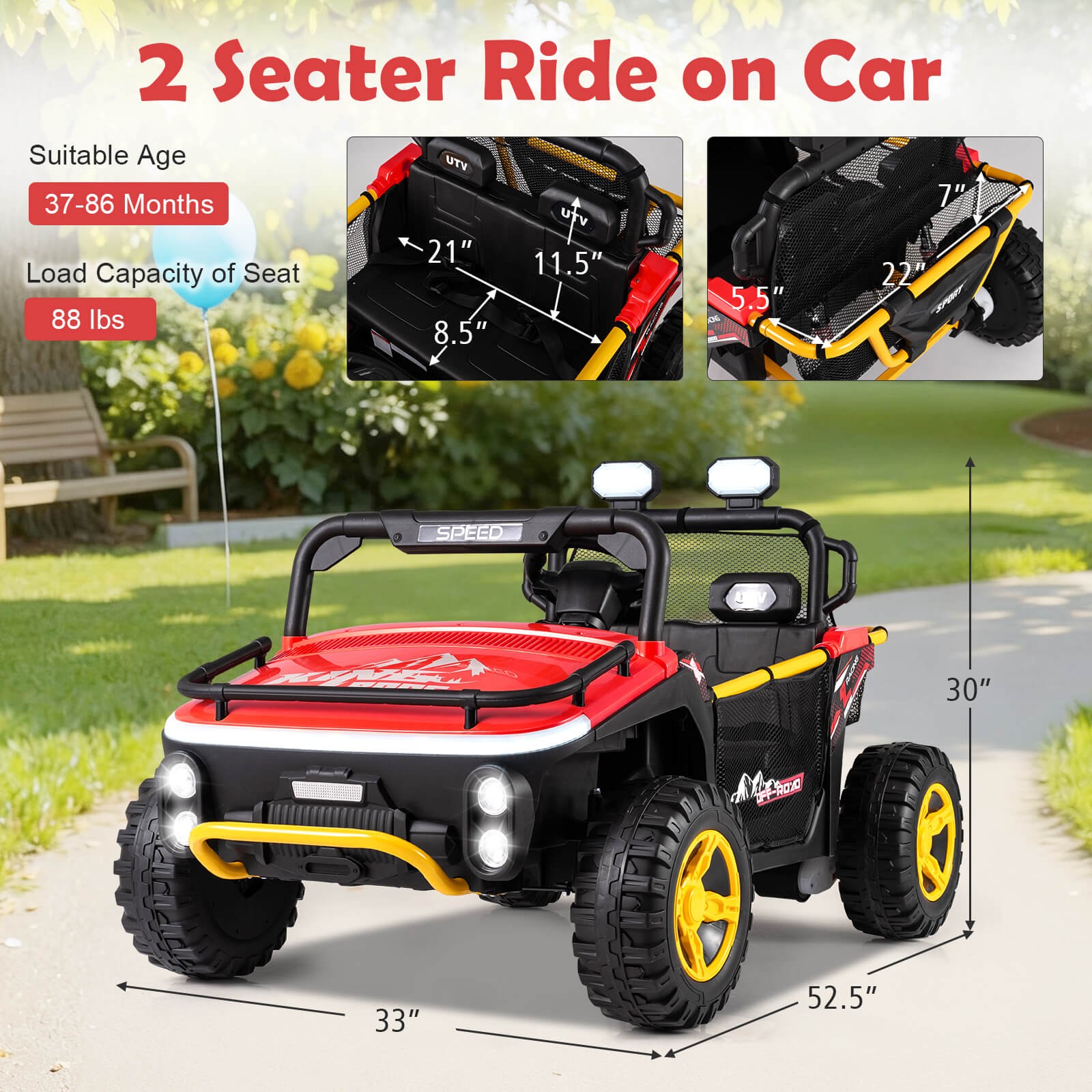 24V Ride on Toy for Big Kid’s 2 Seater Ride on UTV Truck Car w/ Remote Control