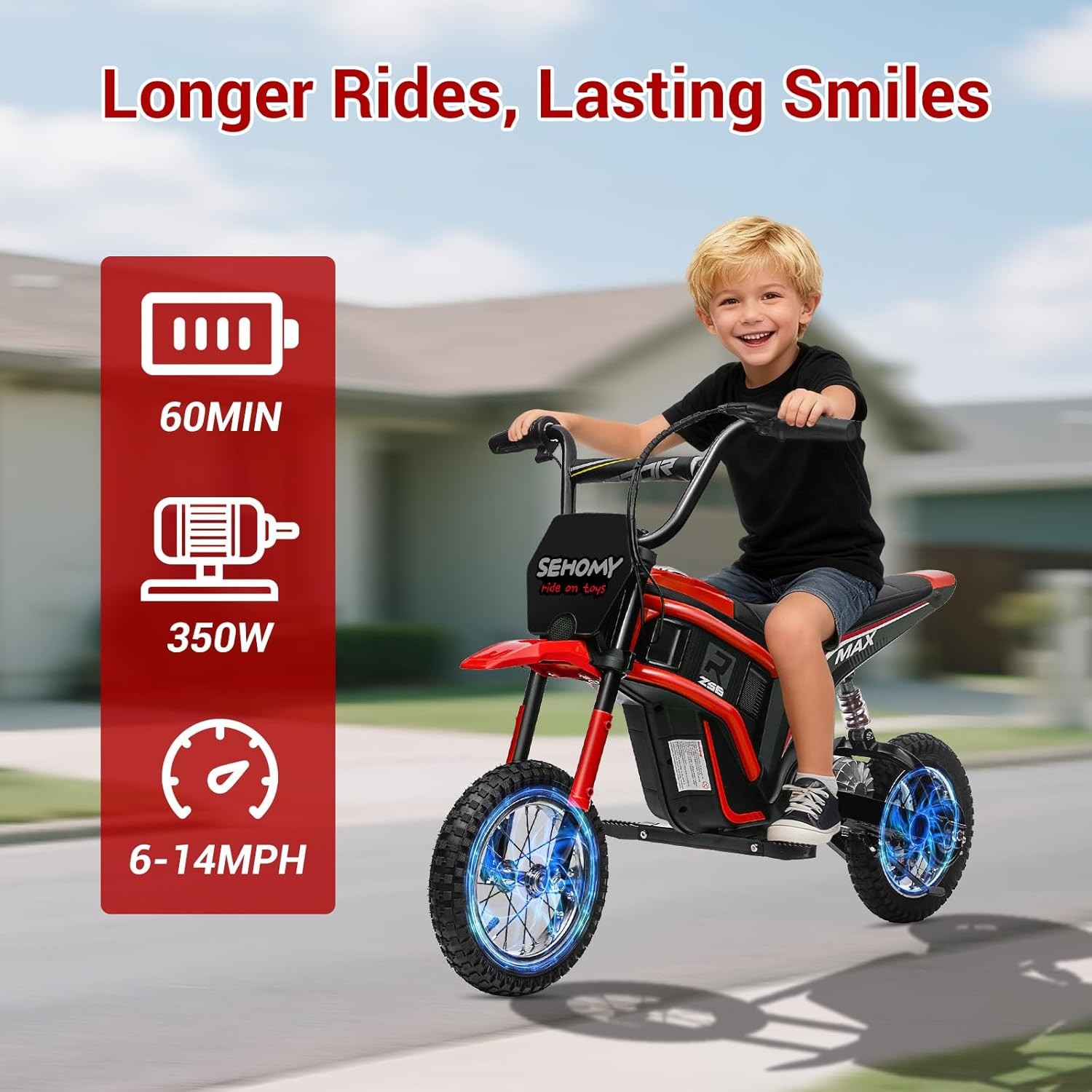 24V 350W Electric Dirt Bike Off-Road Electric Motorcycle Red for Kids 8-12 Years