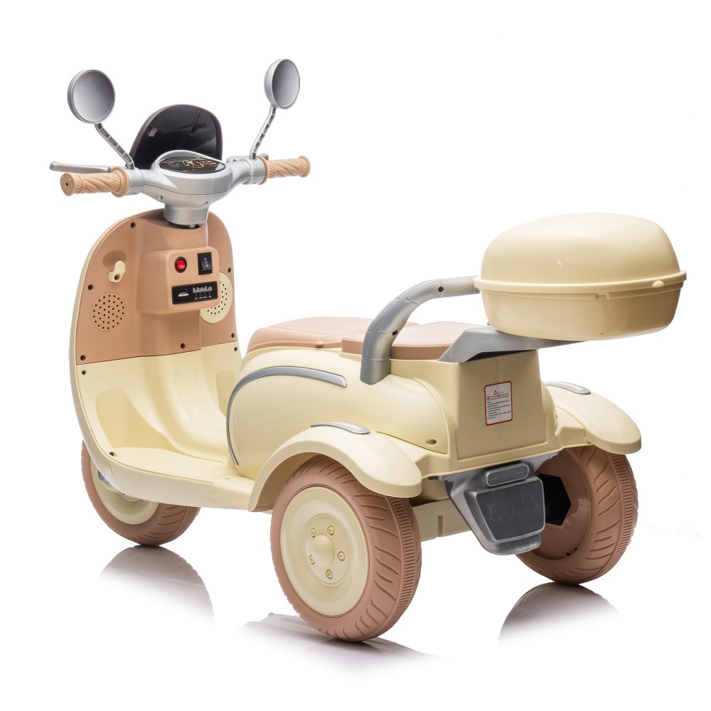 12V Dual Motor 2-Seater 3-Wheel Kids Motorcycle, Bluetooth Music & Big Storage