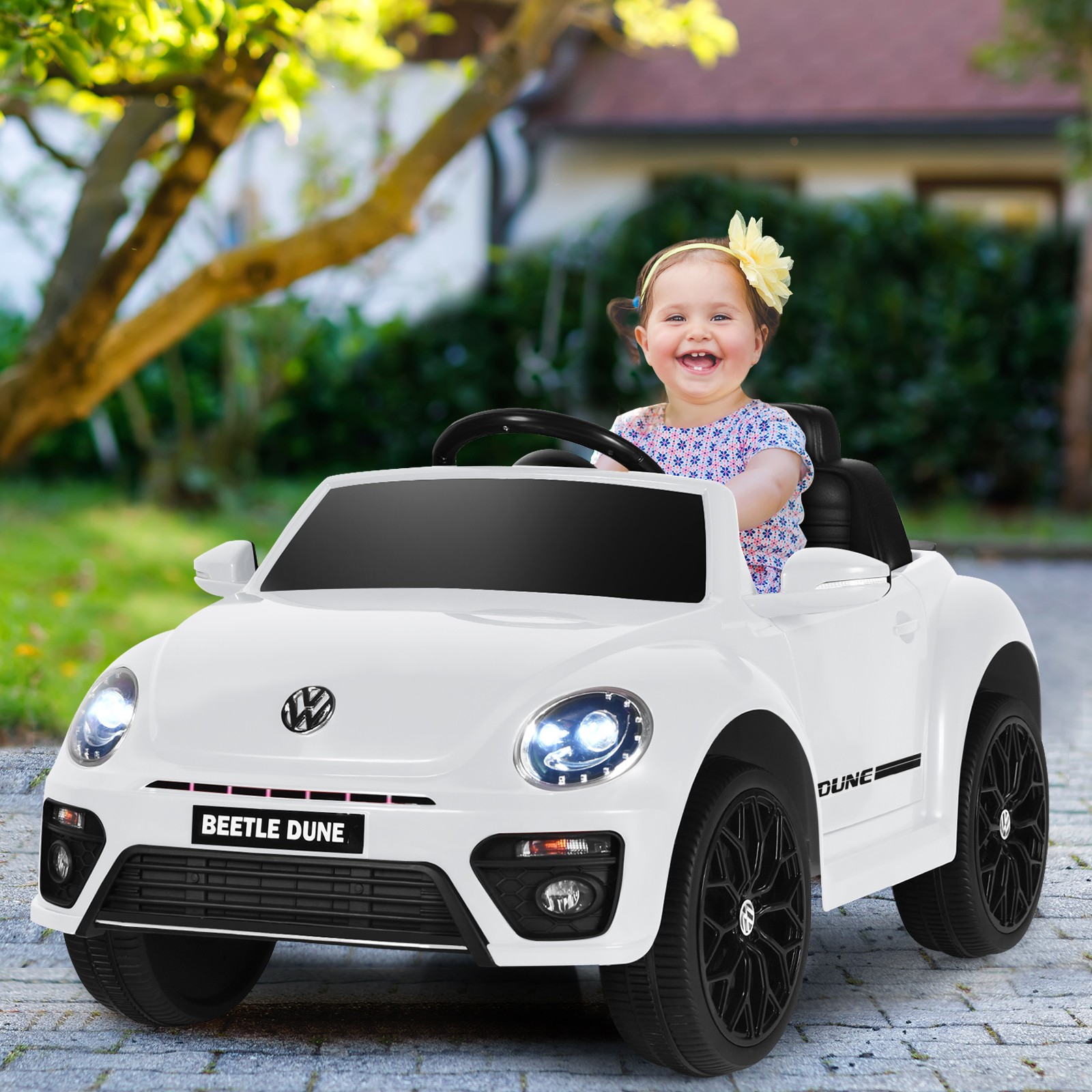 12V Kids Ride On Car Licensed Volkswagen Beetle w/ Music & Remote Control White