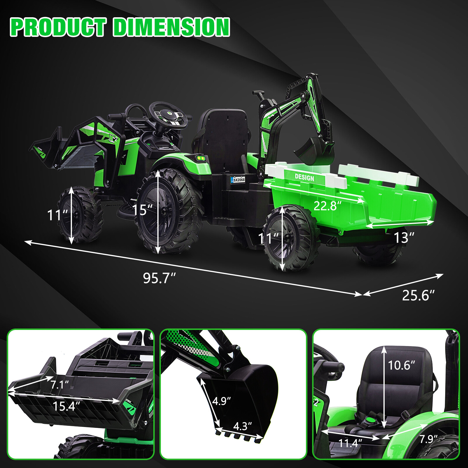 3 In 1 Ride On Tractor 24V Remote Control Electric Vehicle Excavator & Bulldozer