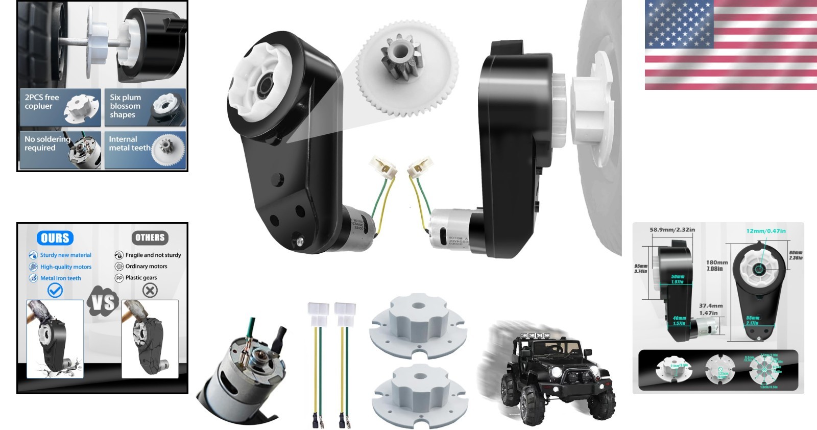 Complete 24V Motor Gearbox Upgrade for Power Wheels – 2PCS for Enhanced Speed