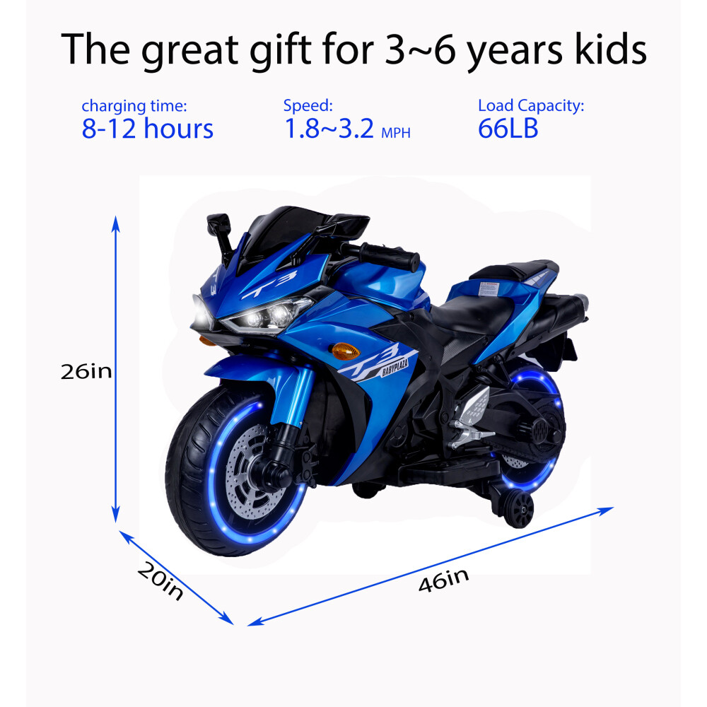 Kids Motorcycle 12V for Age 3-6 Training Lighting Wheels Manual Throttle by Hand
