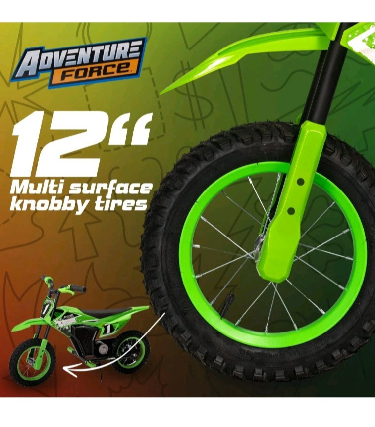 Adventure Force 12V Kids Electric Dirt Bike Green Off-Road FUN Unisex Ages 5+
