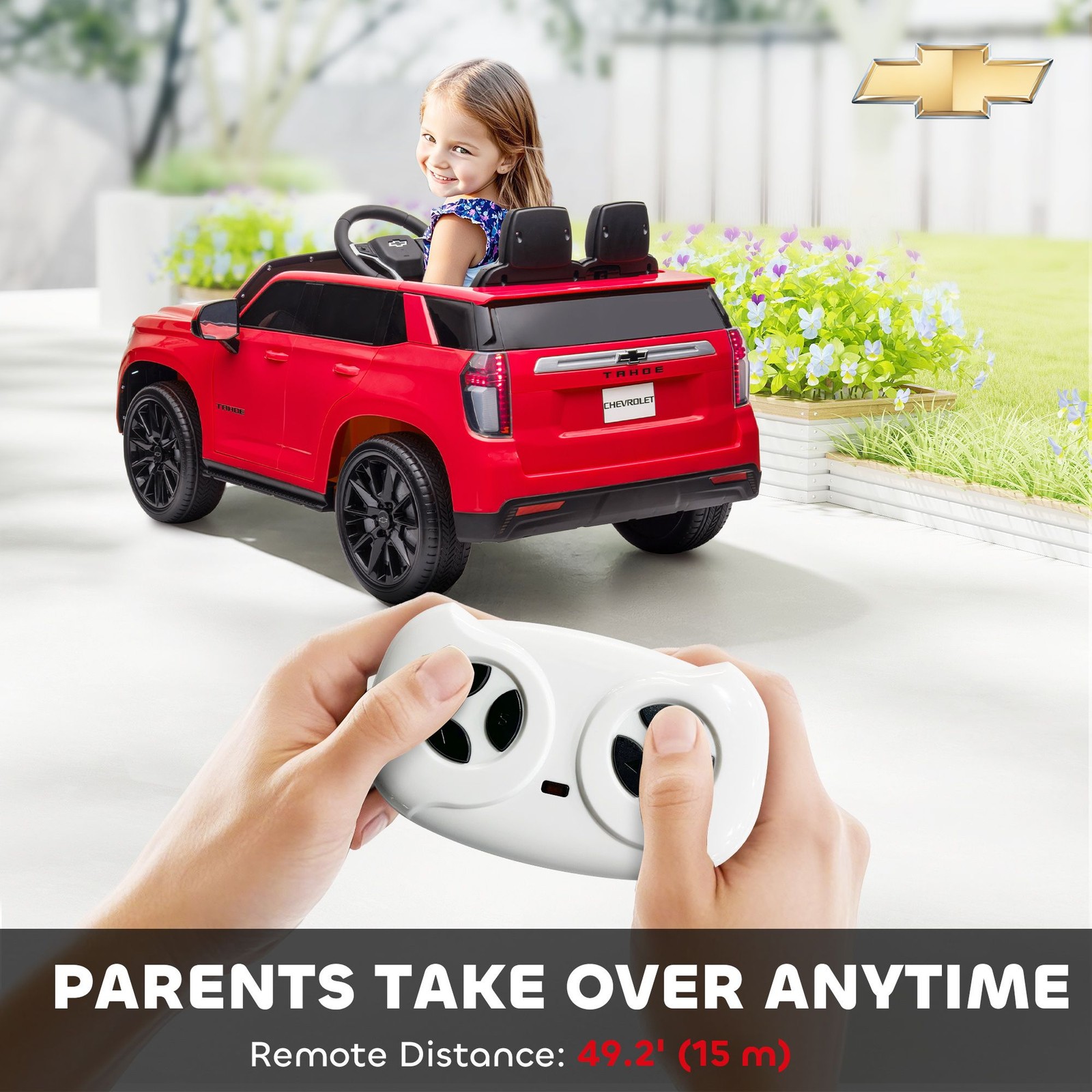 Single Seat Kids Car 12V, Remote Direction Control, 49.2ft Range Red