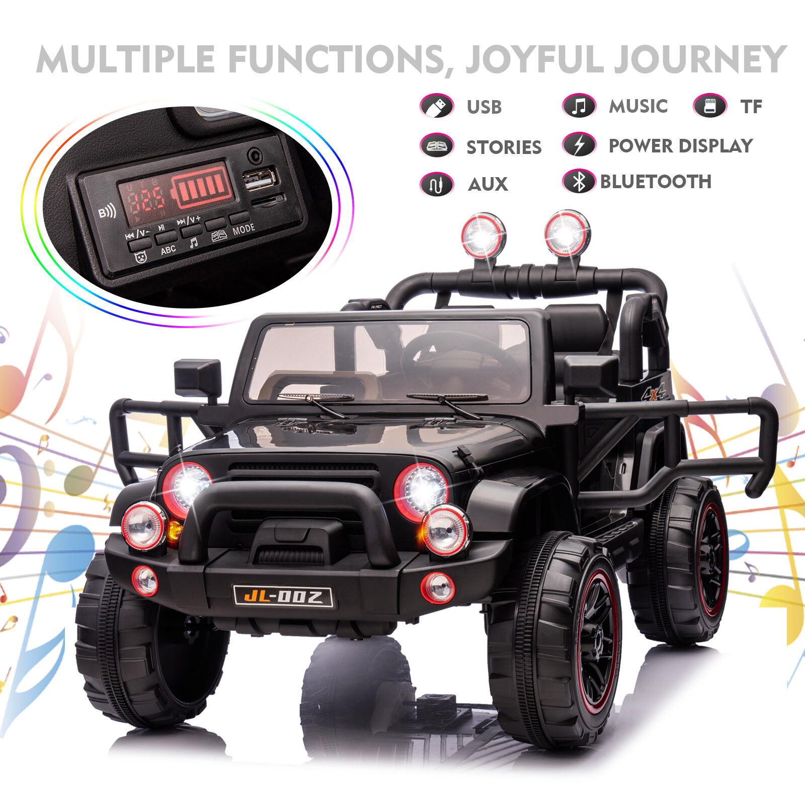Black 12V Battery Kids Ride On Car Truck 3 Speeds Toy LED MP3 w/Remote,Car Cover